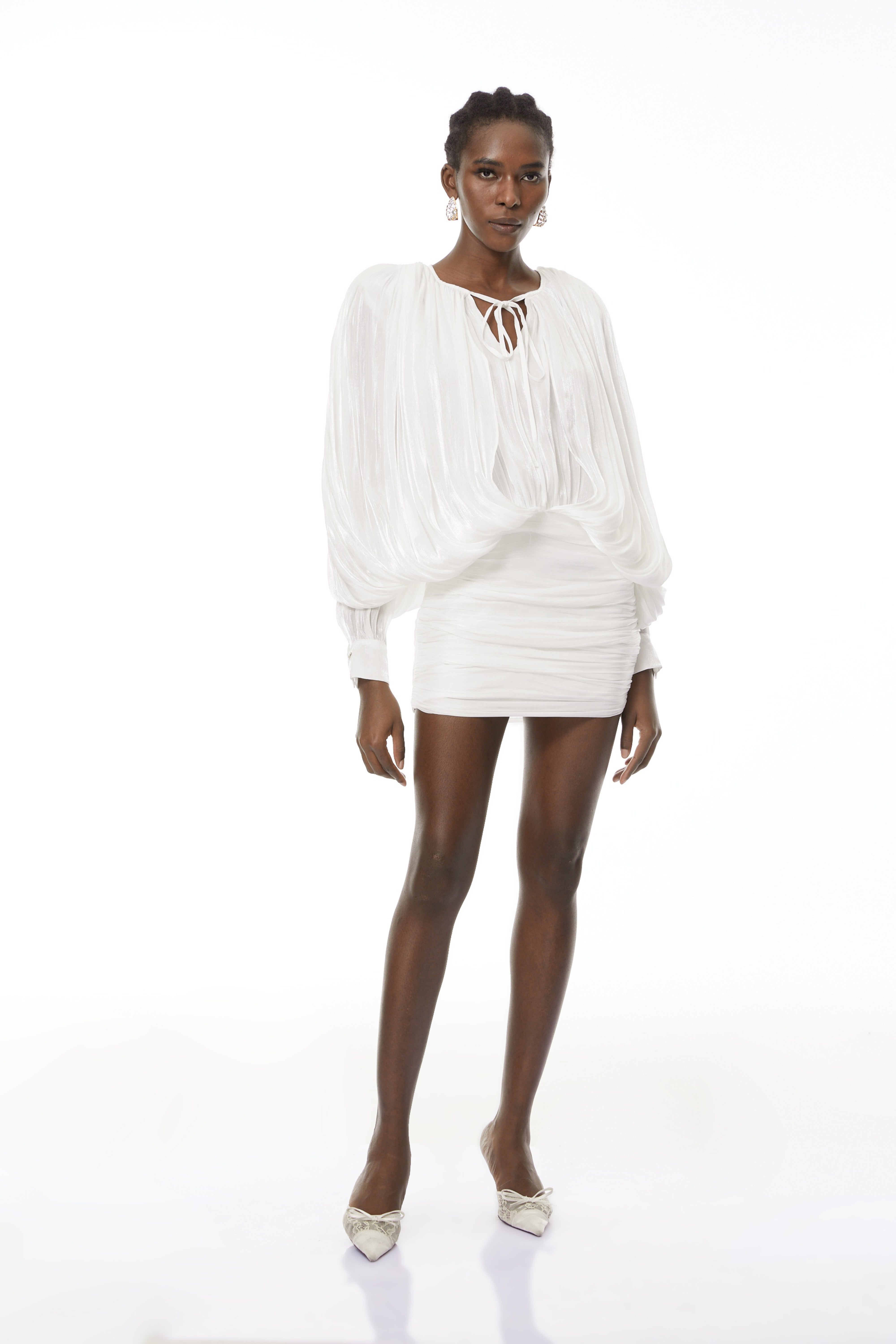 Lumi White Fully Pleated Mini Dress