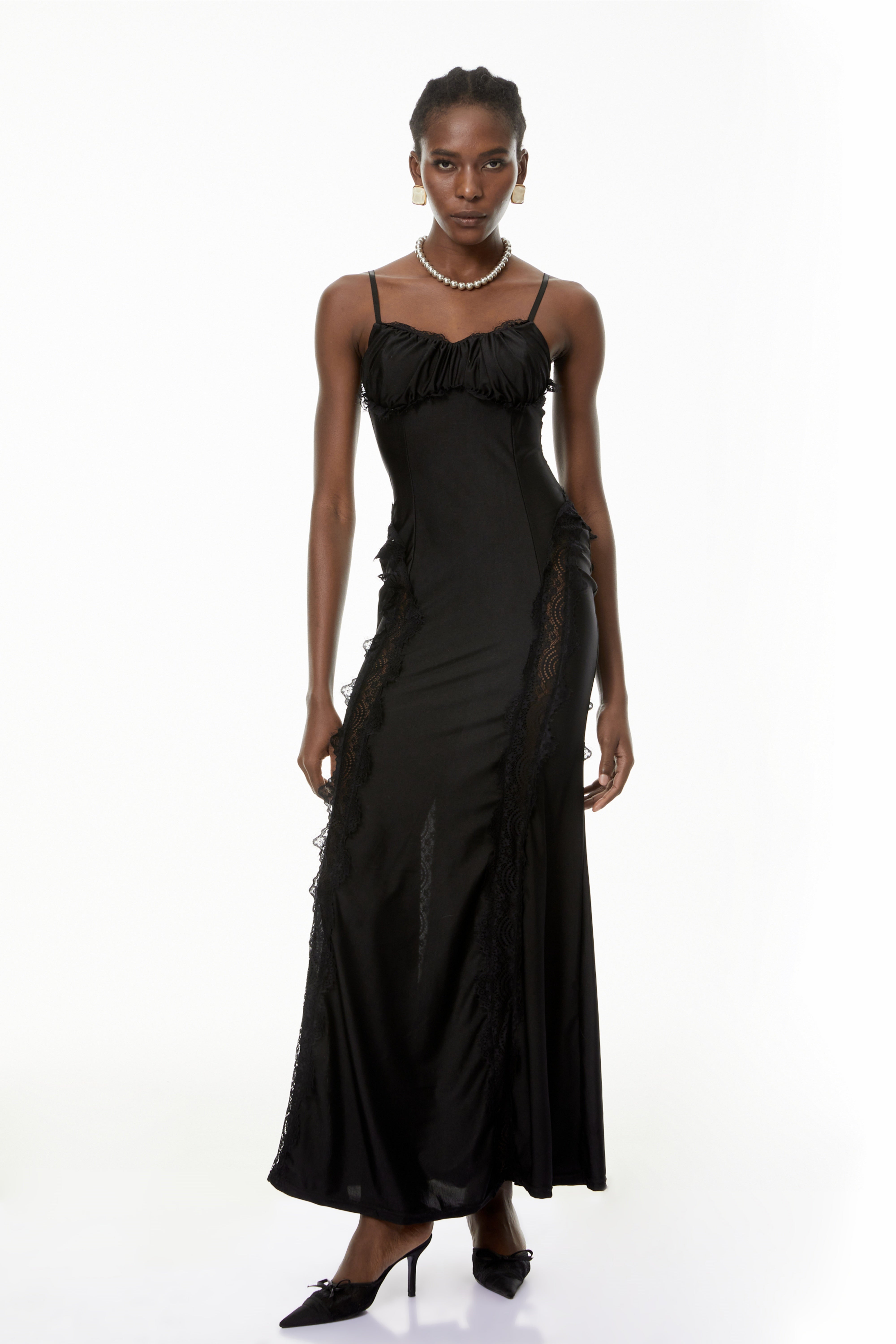 Luminița Black Lace Trim Corset Maxi Dress