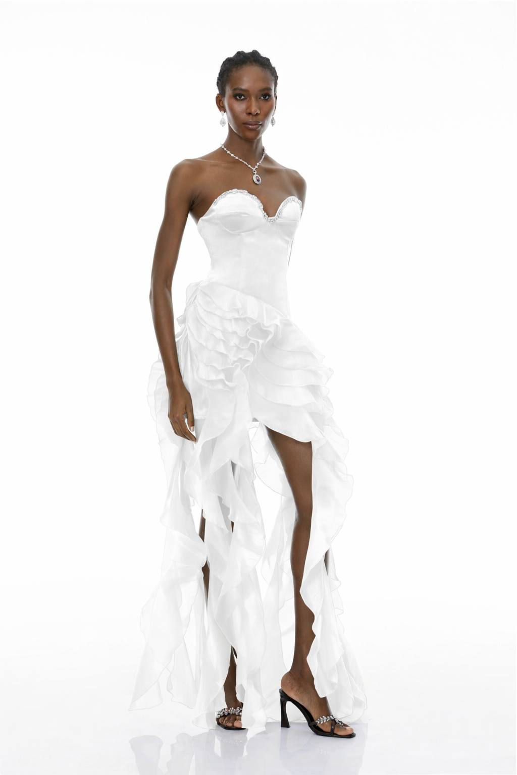Lunetta White Strapless Ruffled Maxi Dress