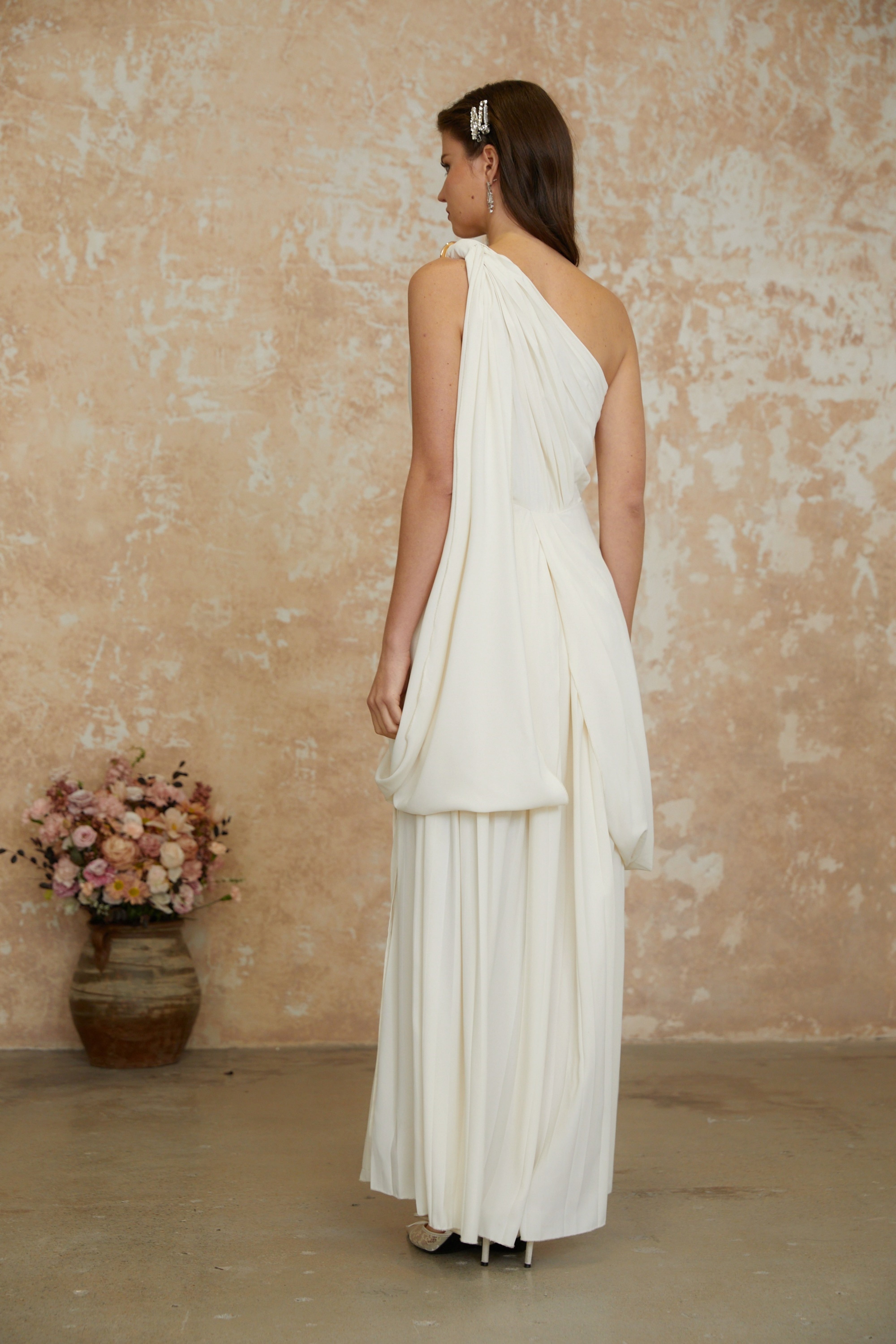 Lyric White Twist High Slit Ruched Maxi Dress