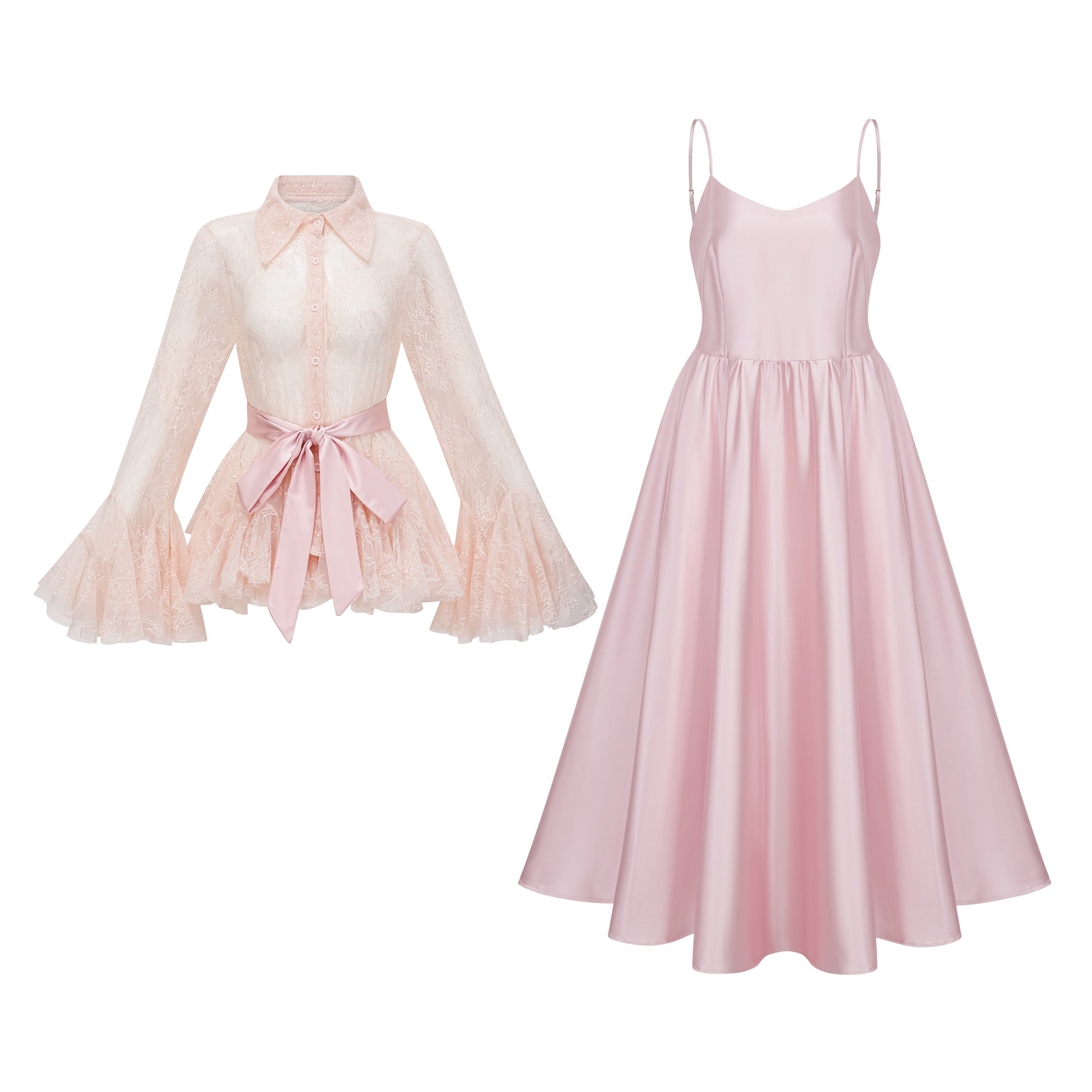 Fadila Pink – Set aus halbtransparenter Bluse und Kleid