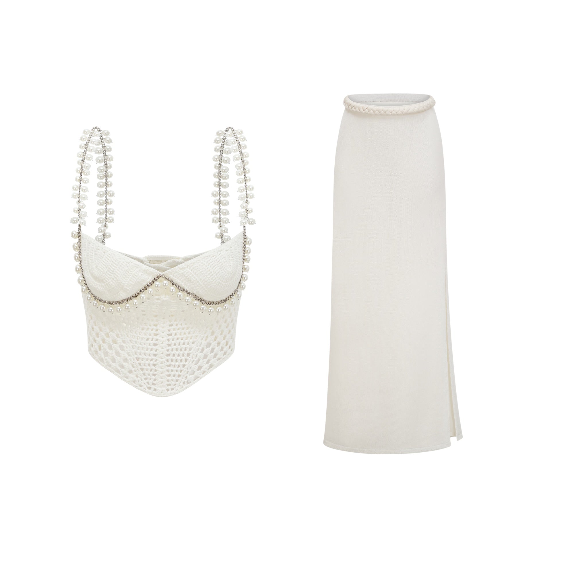 Prunelle Crochet Knit Two-Piece Top and Skirt Set