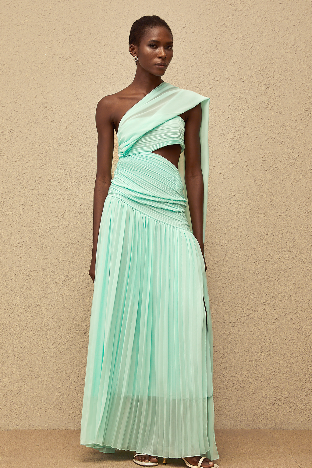 green emerald velvet dress Brooklynn One-Shoulder Accordion Pleat Dress Kelly Green M main image 0