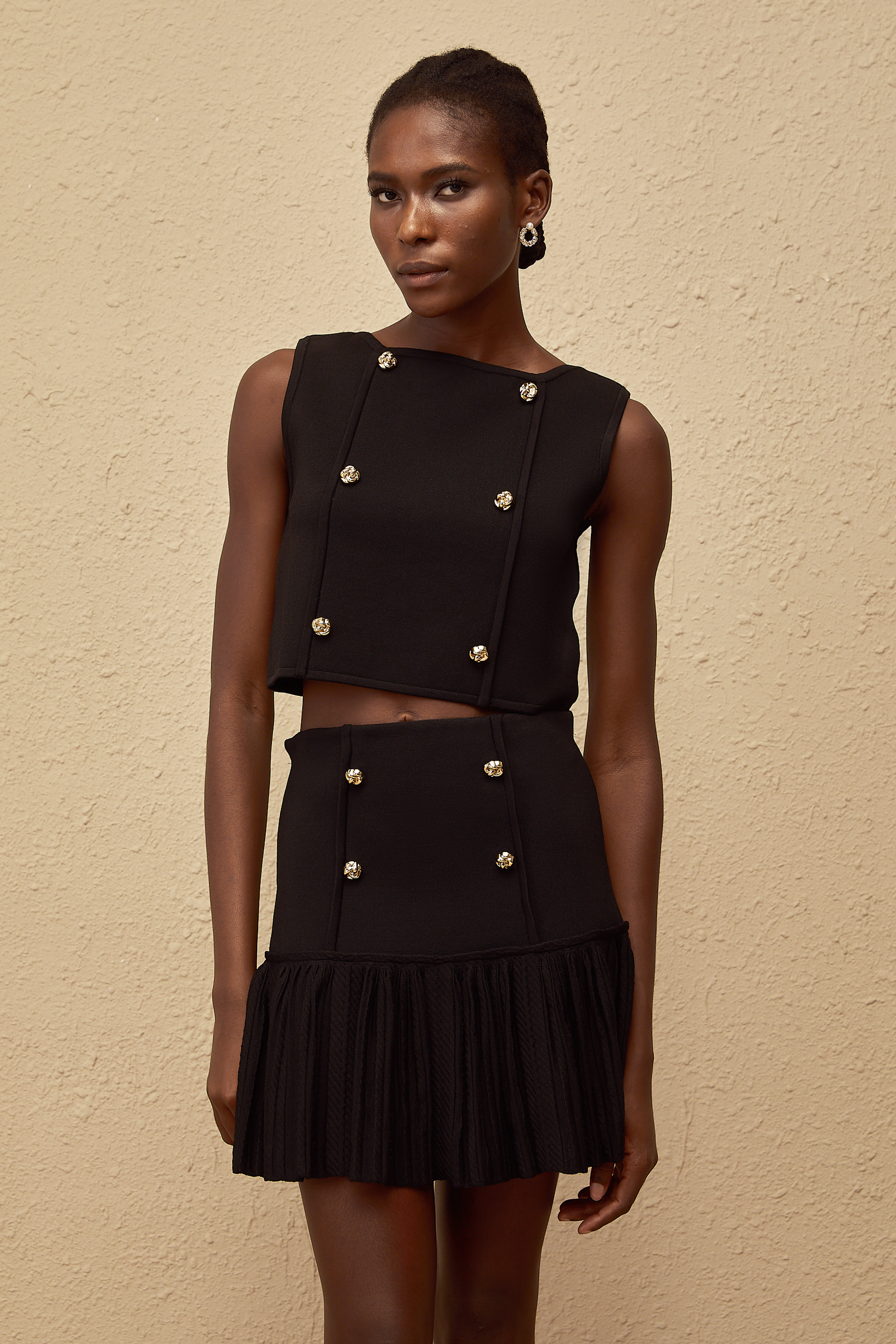 Georgia Black Knit Top & Skirt Set