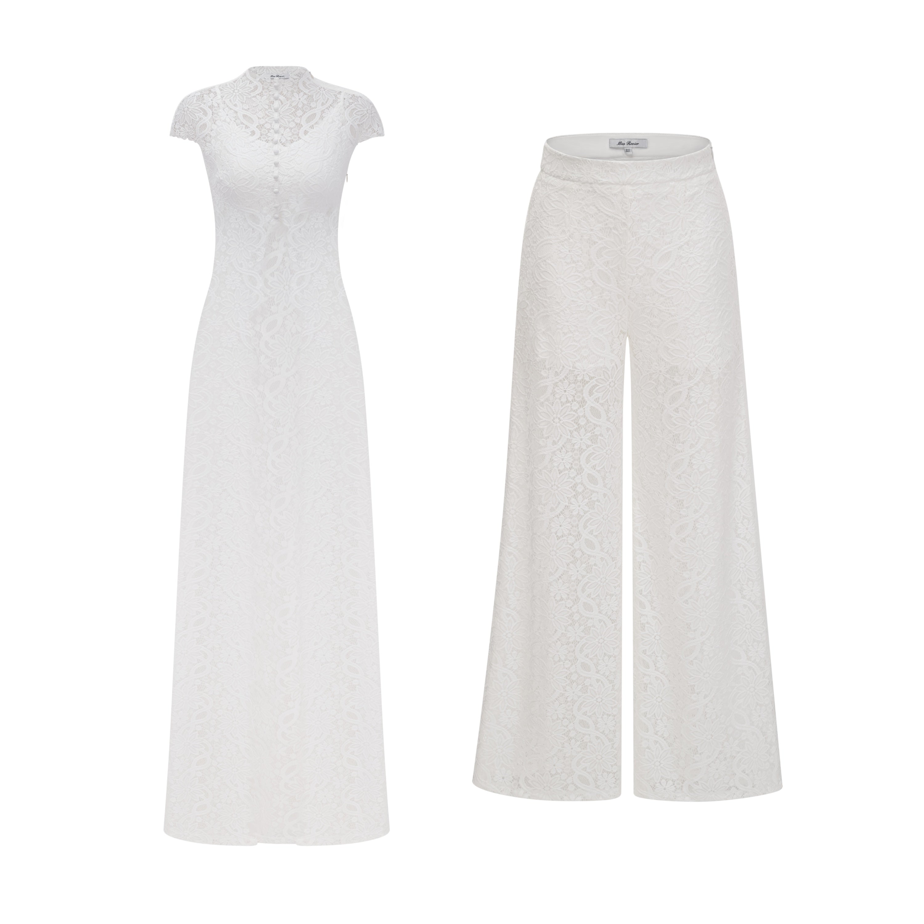 Loana White Floral Lace Top & Trousers Set