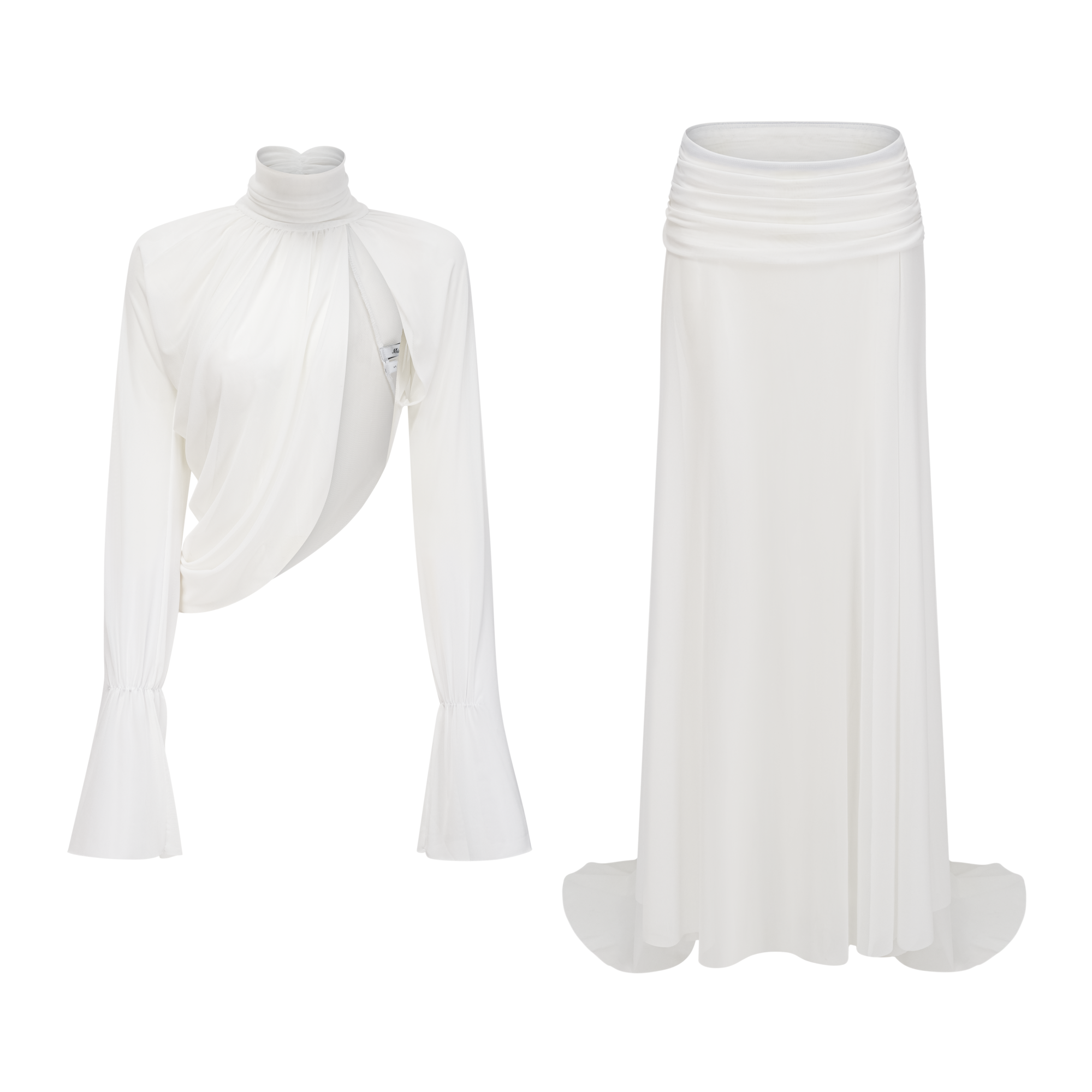 Giuseppina White High Neck Cut-Out Top & Skirt Set