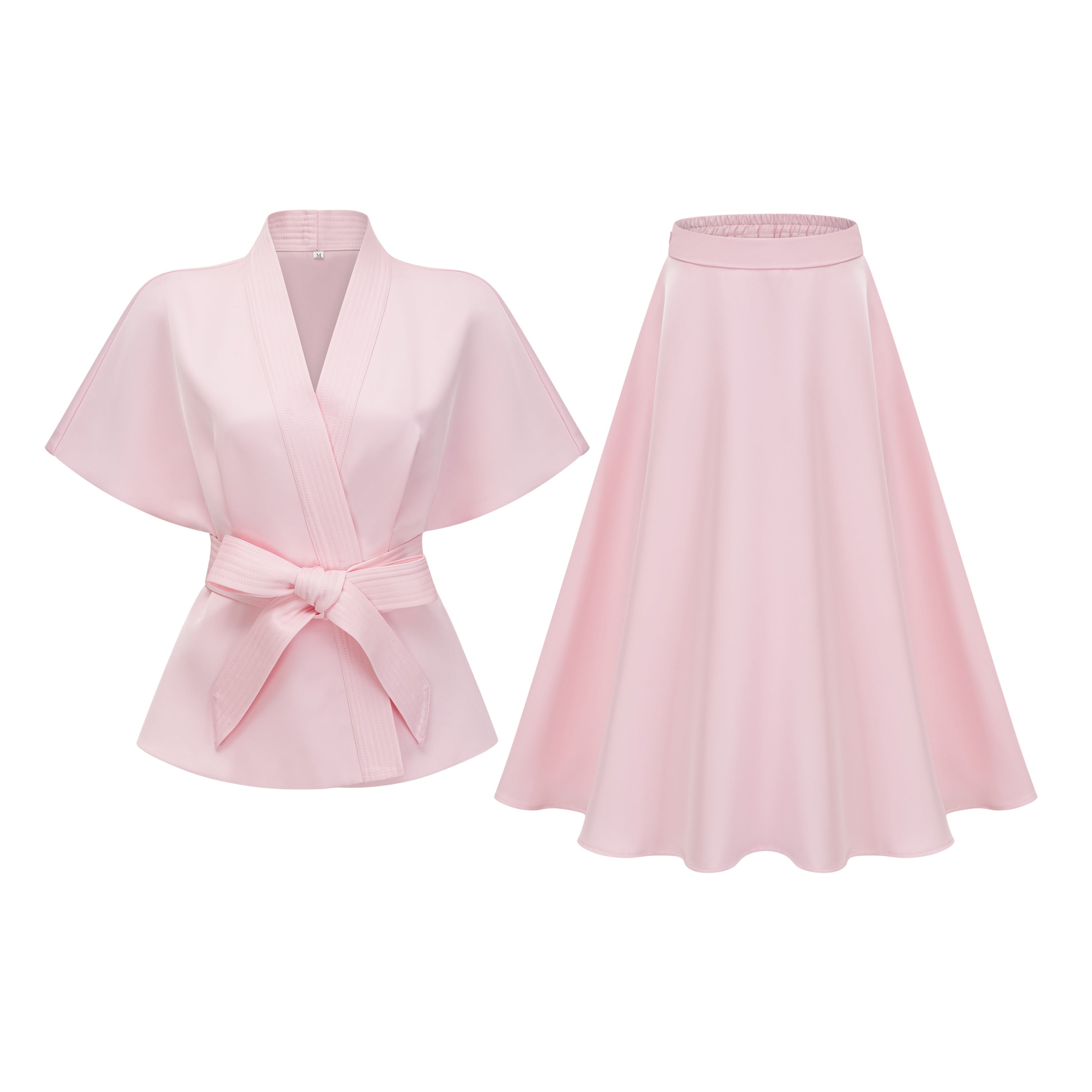 Johanna Pink Self-Tie Blouse & Skirt Set