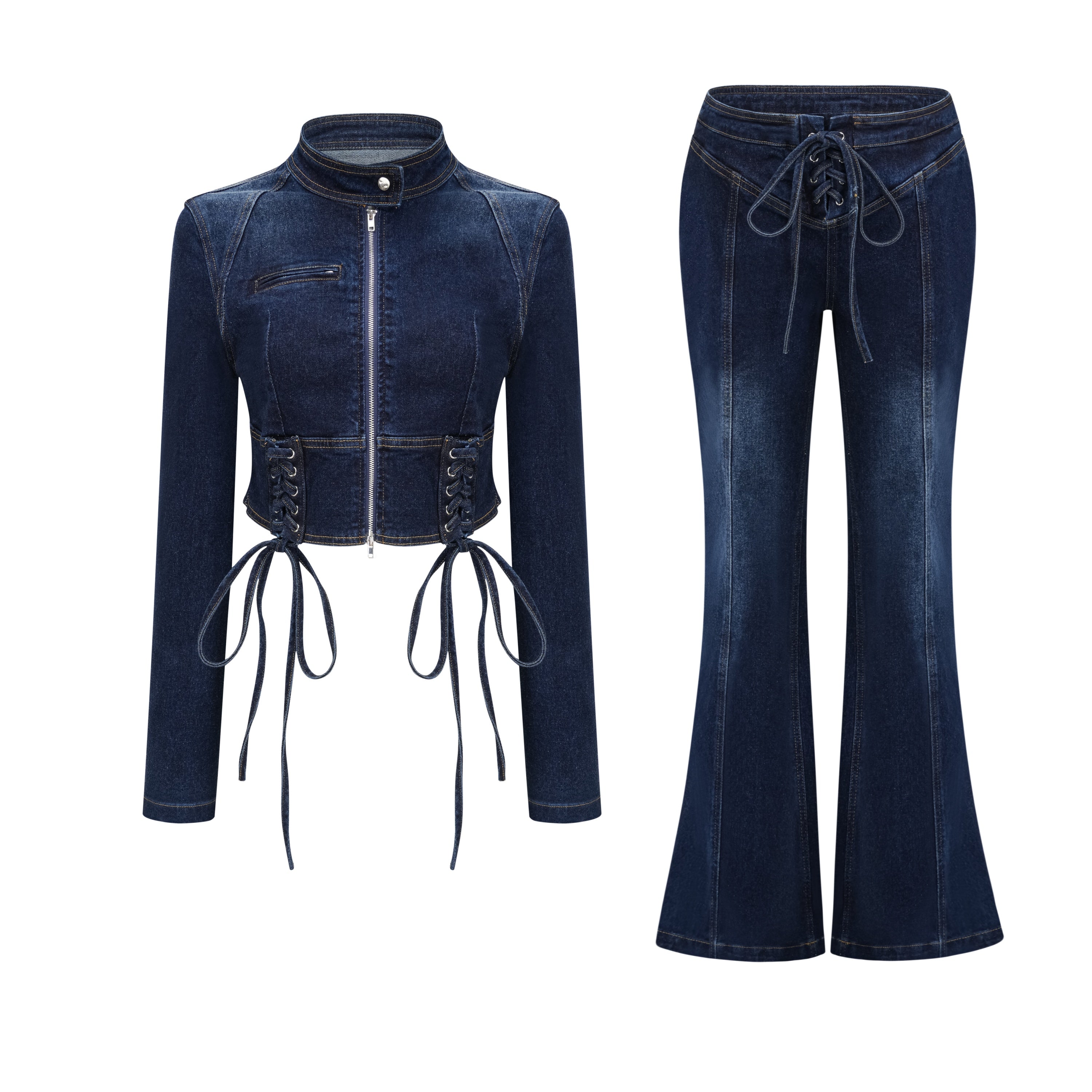 Kiona Indigo Blue Denim Schnür-Set