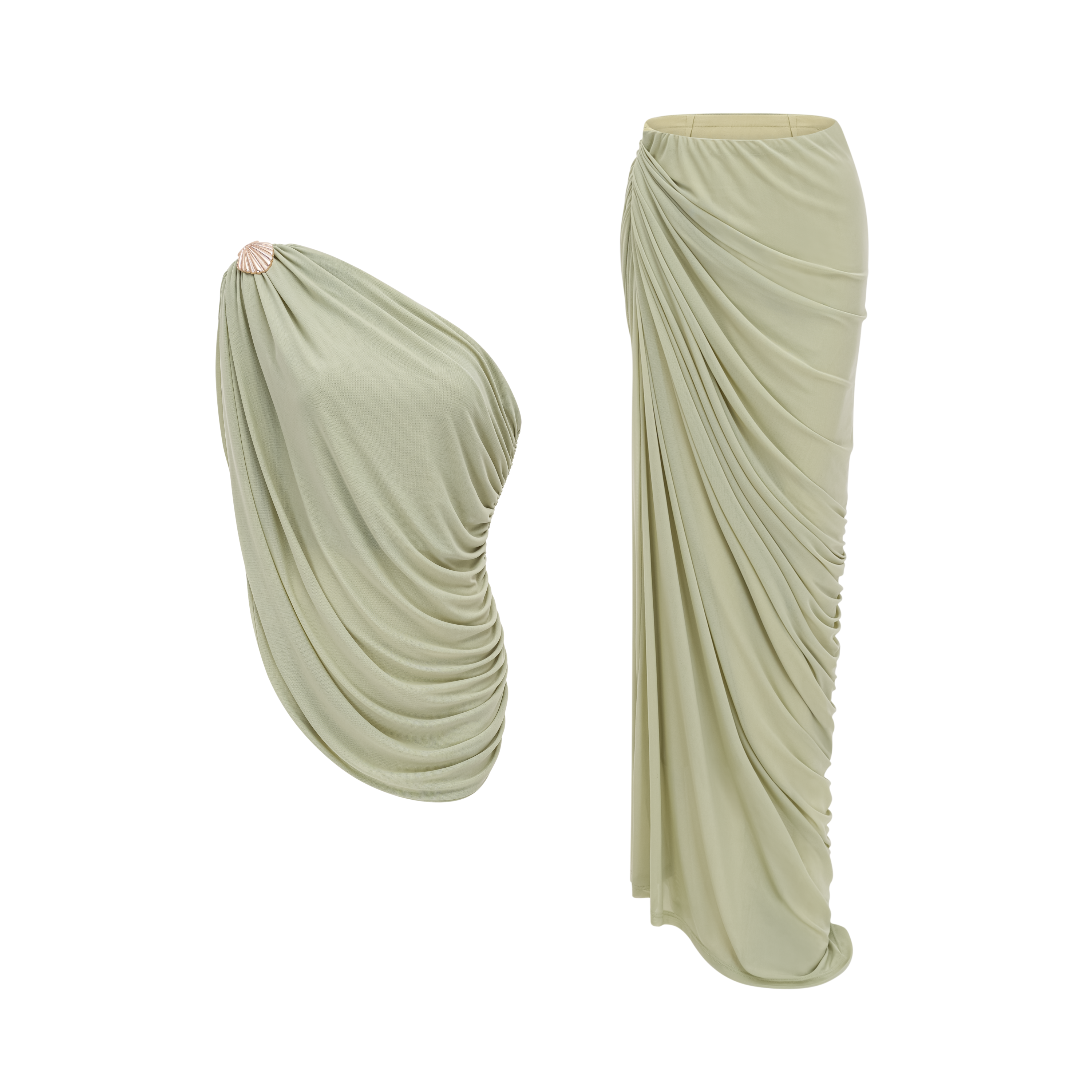 Branwen Green One Shoulder Top & Skirt Set
