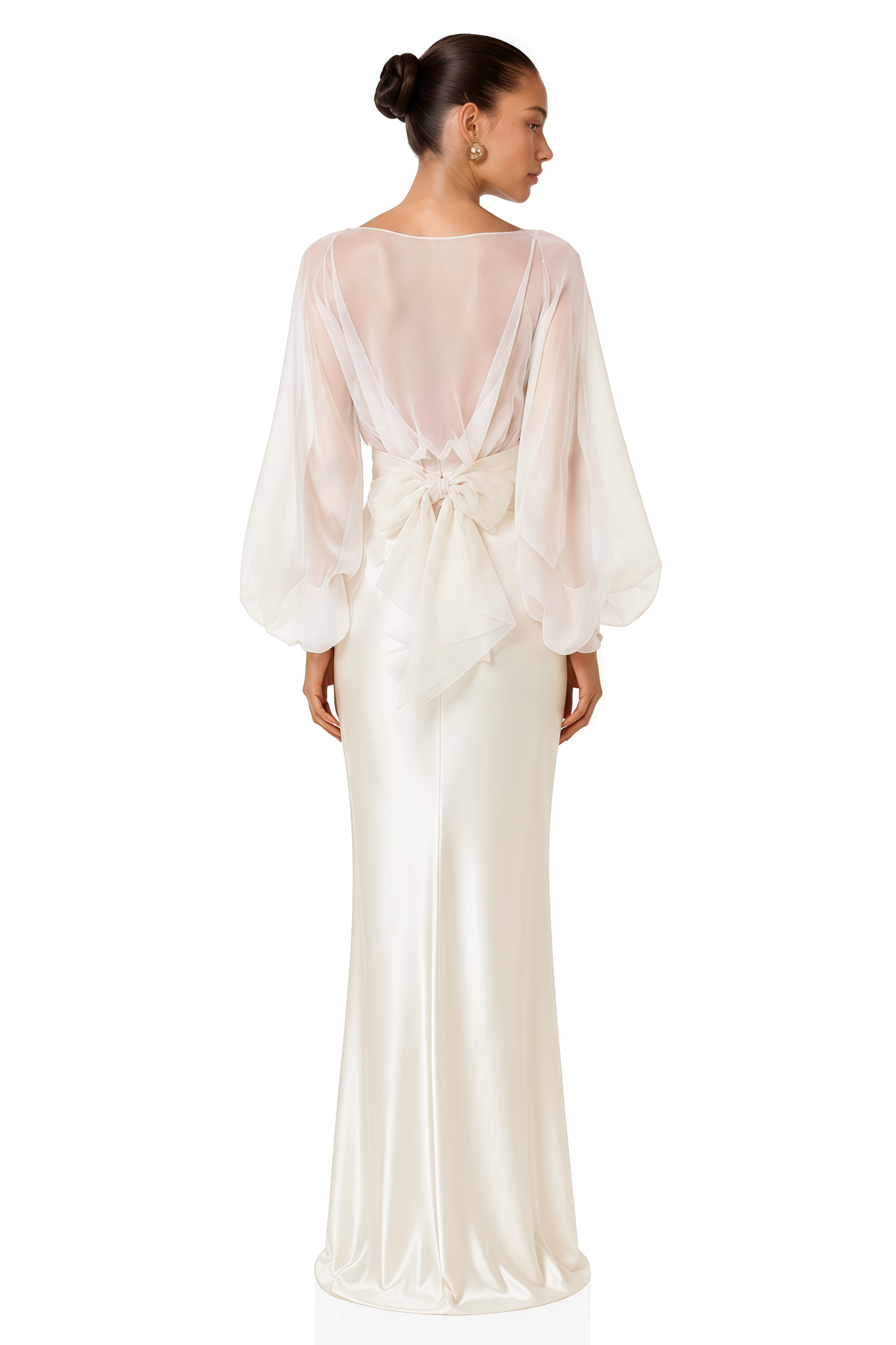 Madeleine Cream White Sheer Blouse & Satin Maxi Dress Set