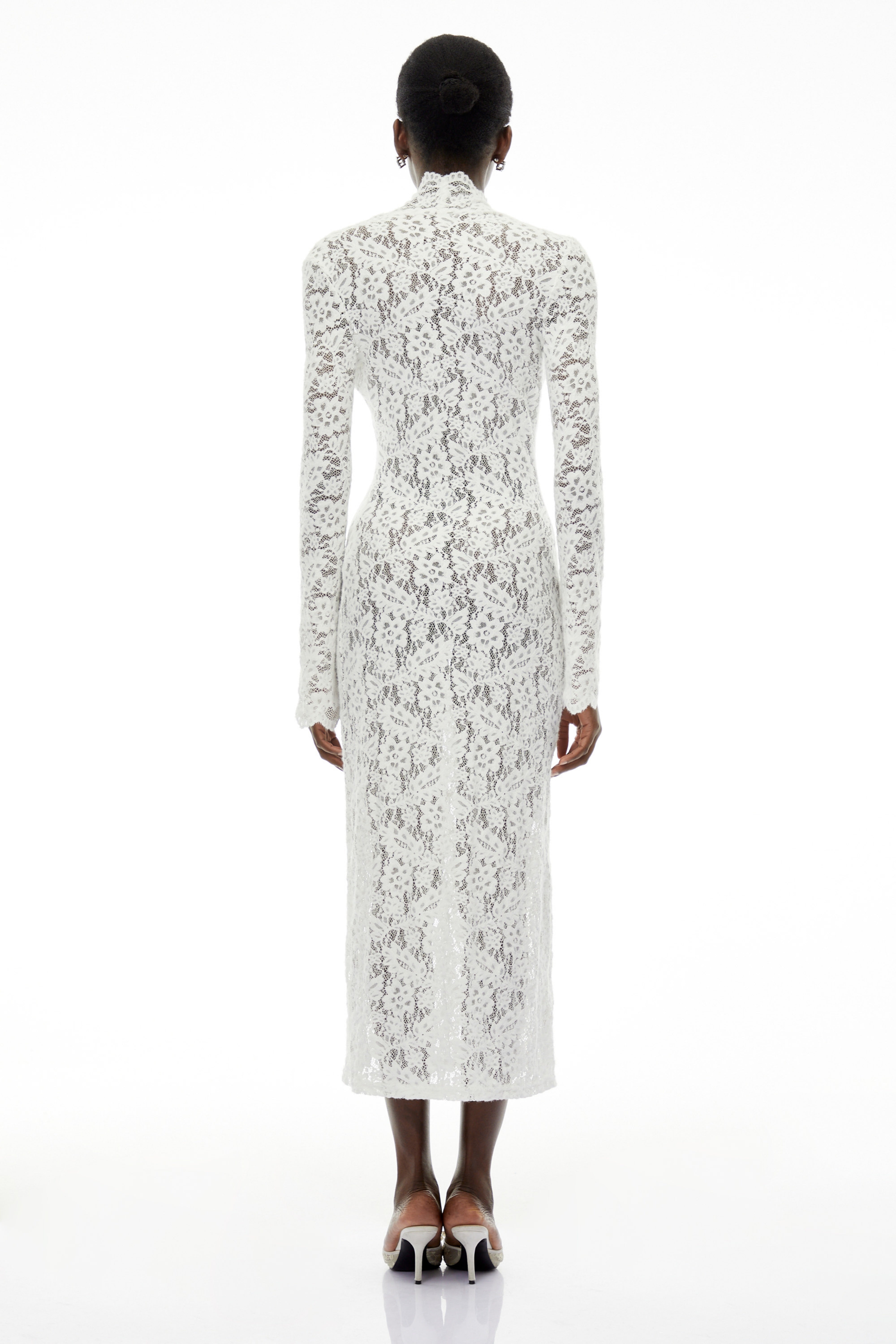 Maëlys White Floral Lace Plunge Neck Maxi Dress