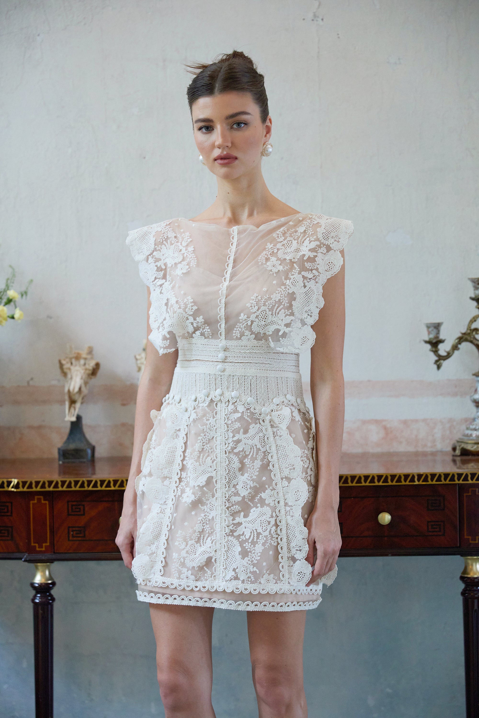 Maïa white floral-embroidered lace mini dress