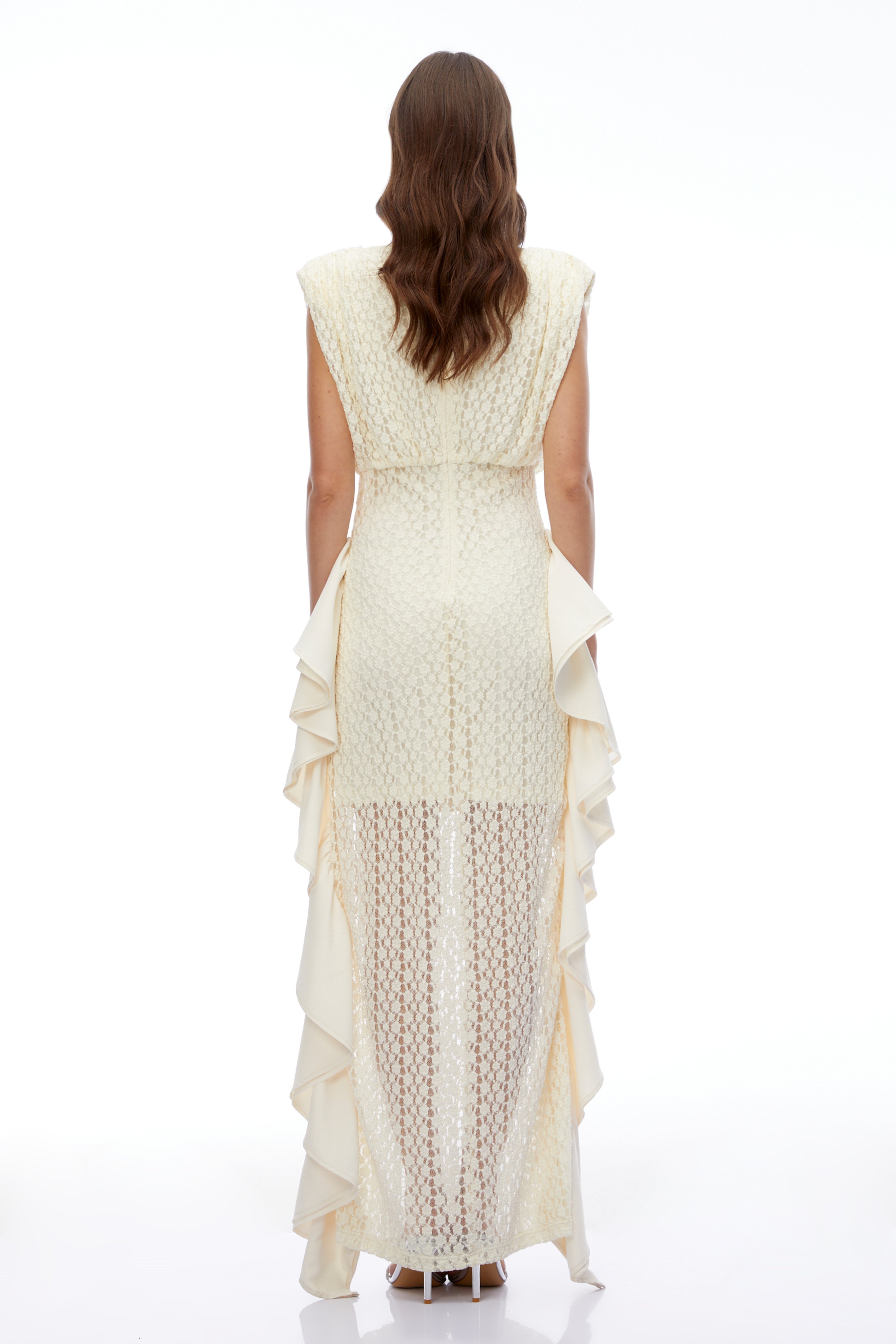 Maj Cream Floral Lace Ruffled Maxi Dress