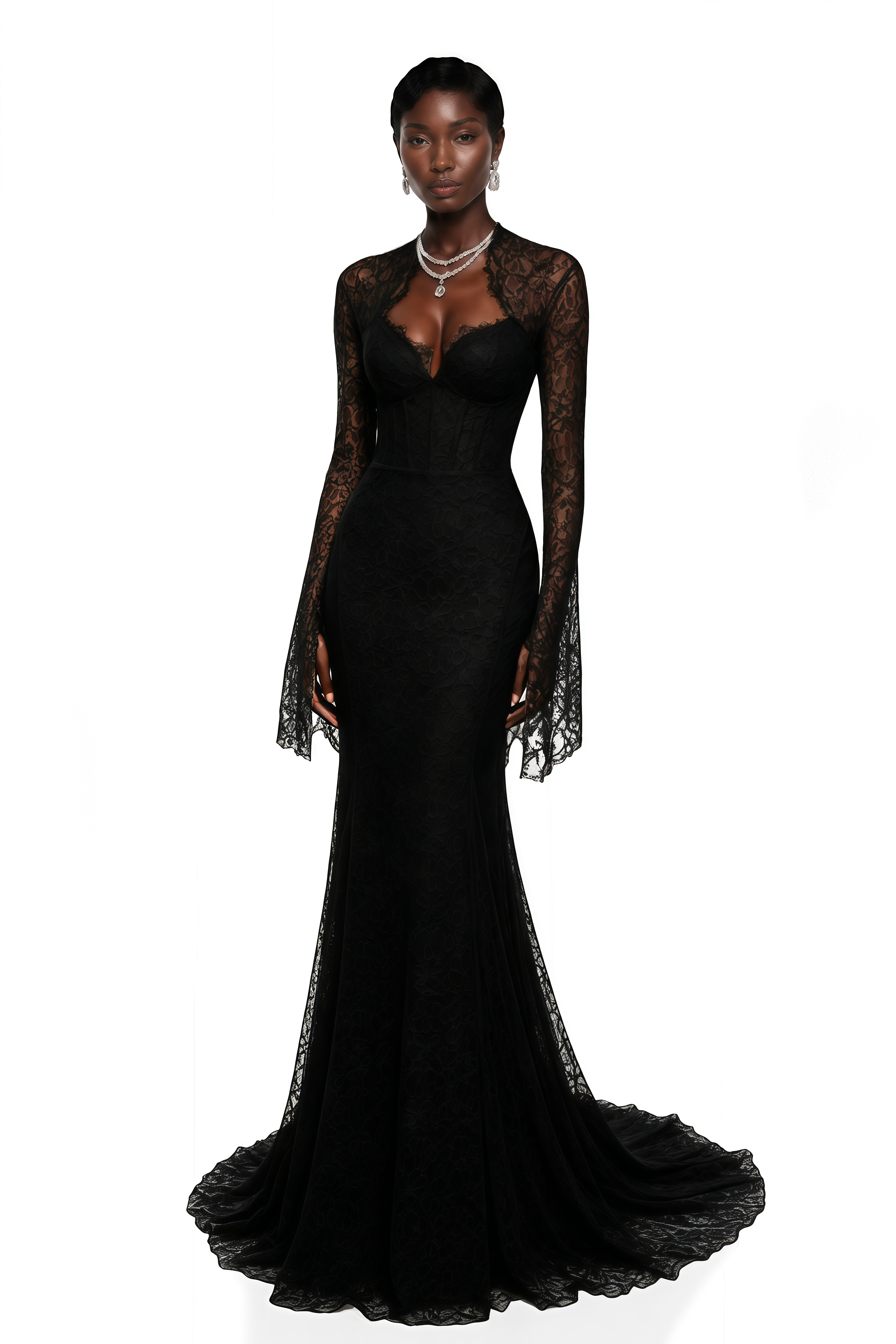 Małgorzata Black Cut-Out Maxi Dress with Train