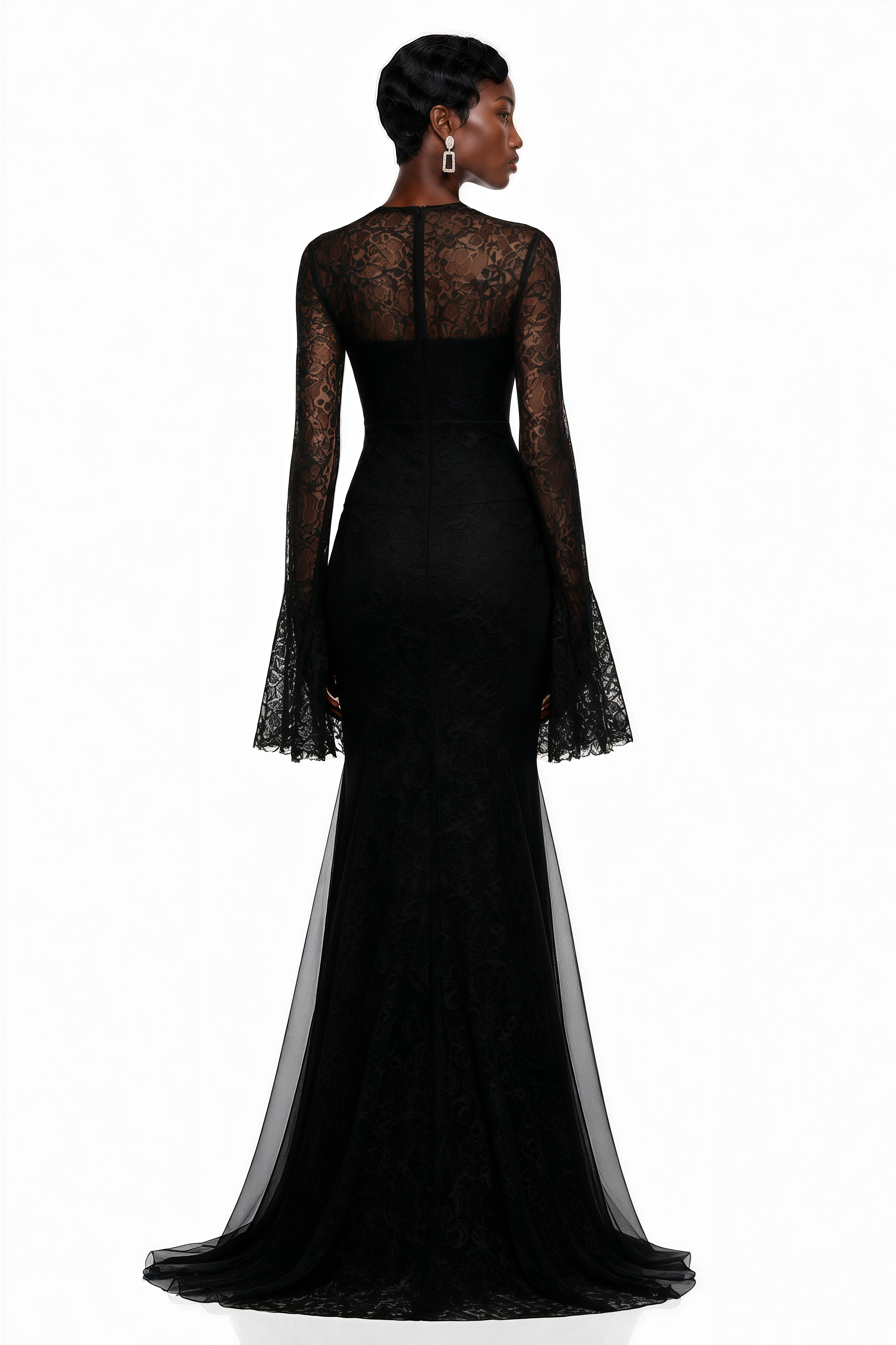 Małgorzata Black Cut-Out Maxi Dress with Train