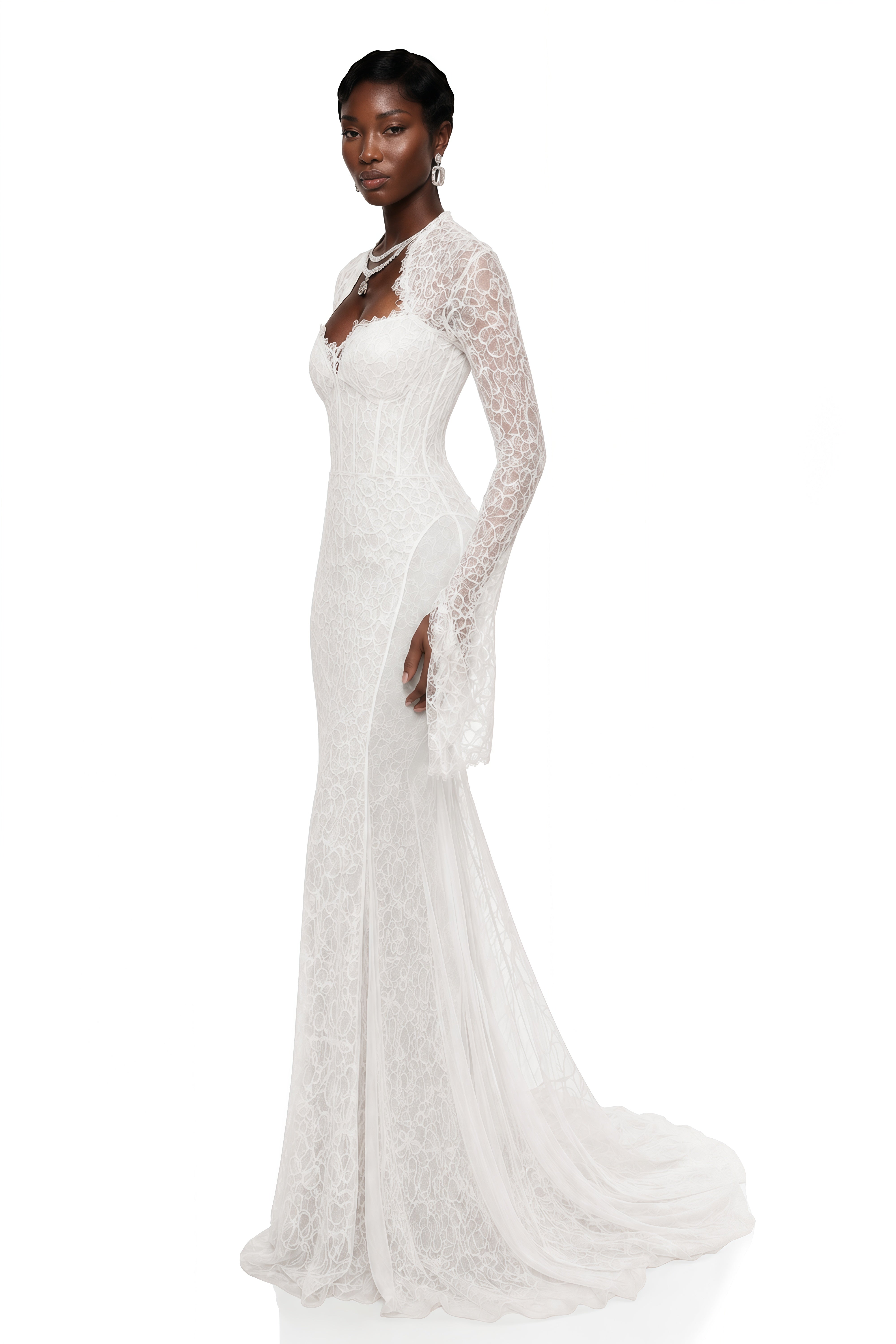Małgorzata White Cut-Out Maxi Dress with Train