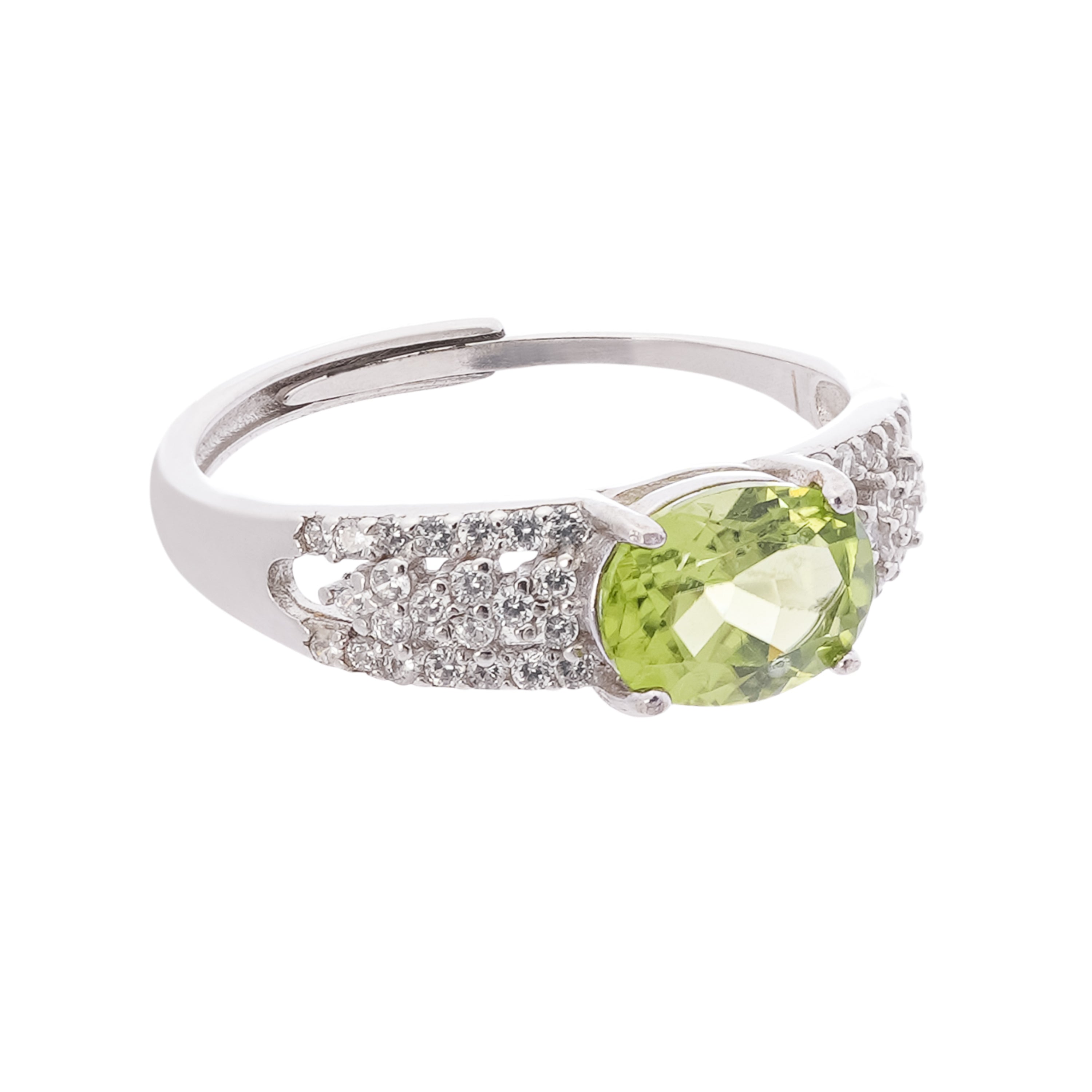 Manon Green Peridot Oval Cut Pavé Crystal Sterling Silver Ring
