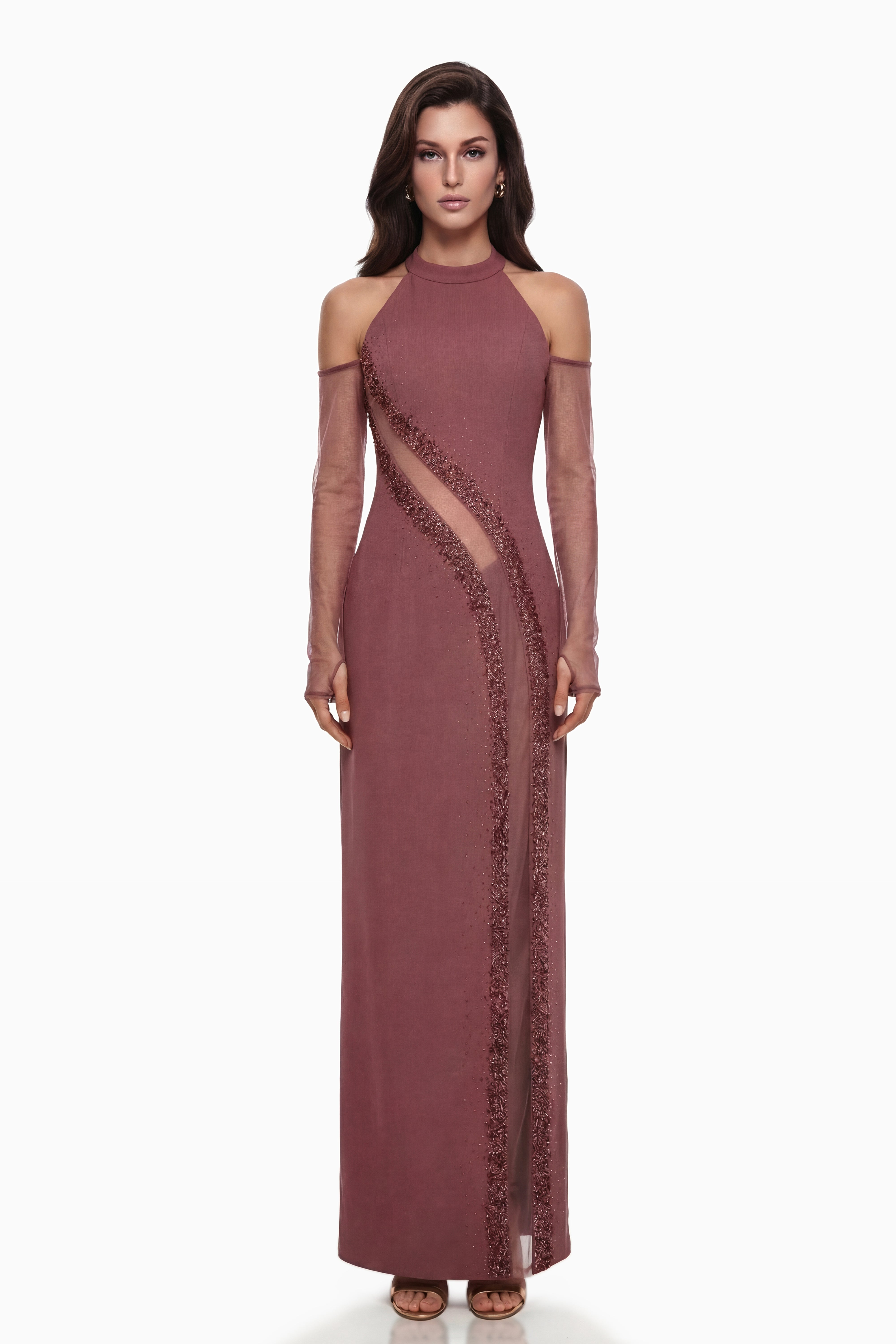 Marenka Maxikleid mit Perlenstickerei in Dusty Rose