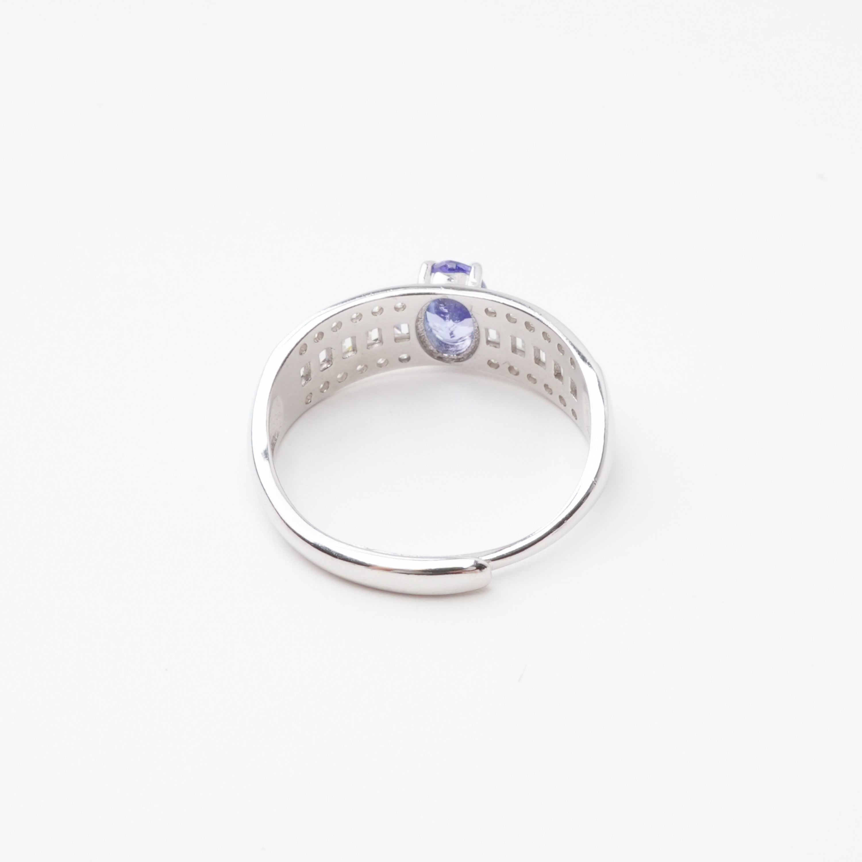 Margot Blue Tanzanite Oval Cut Baguette Pavé Crystal Sterling Silver Ring