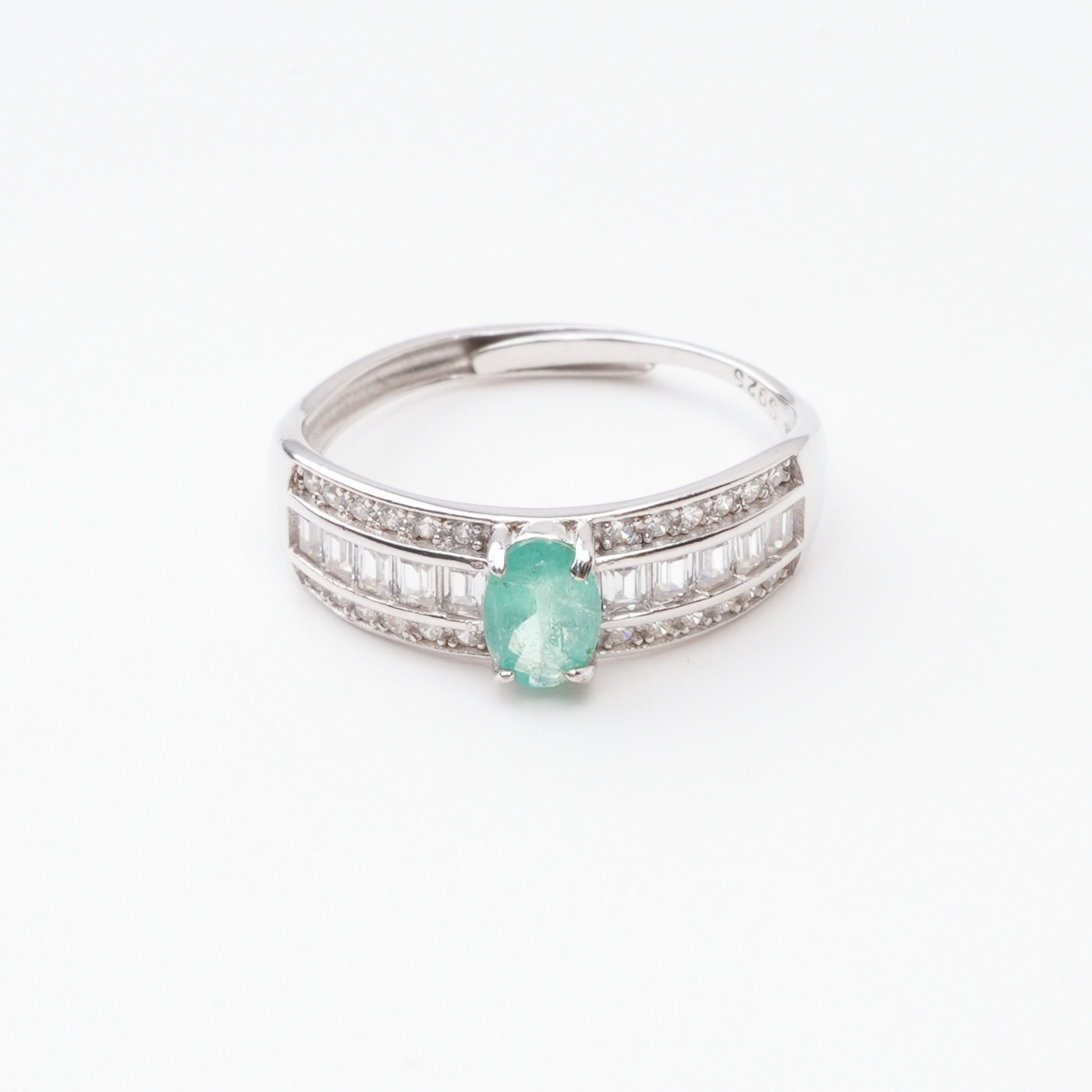 Margot Emerald Oval Cut Baguette Pavé Crystal Sterling Silver Ring