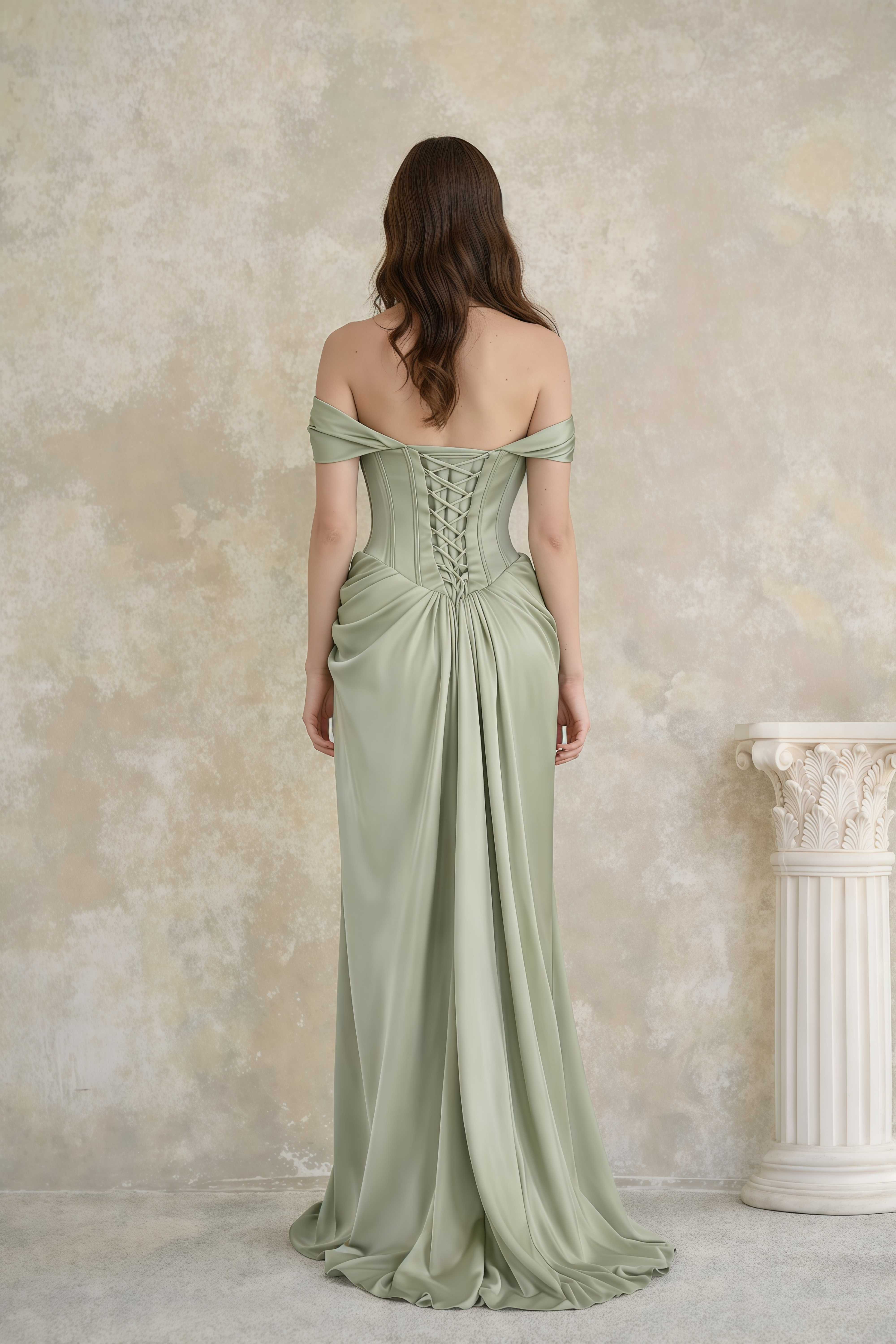 Mariella Green Maxikleid mit Neckholder und Korsett