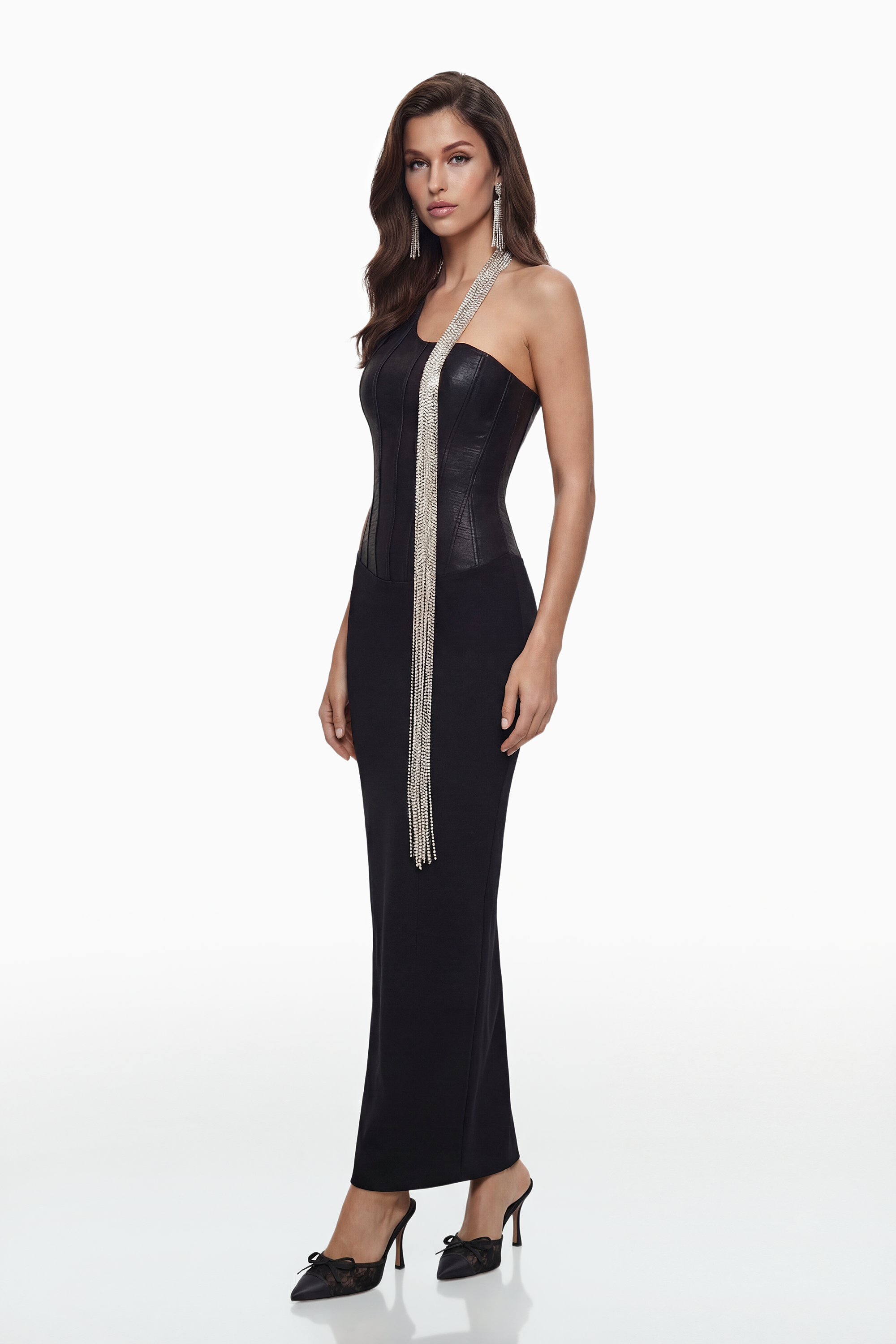 Markel Black Bandage Maxi Dress with Crystal Chains