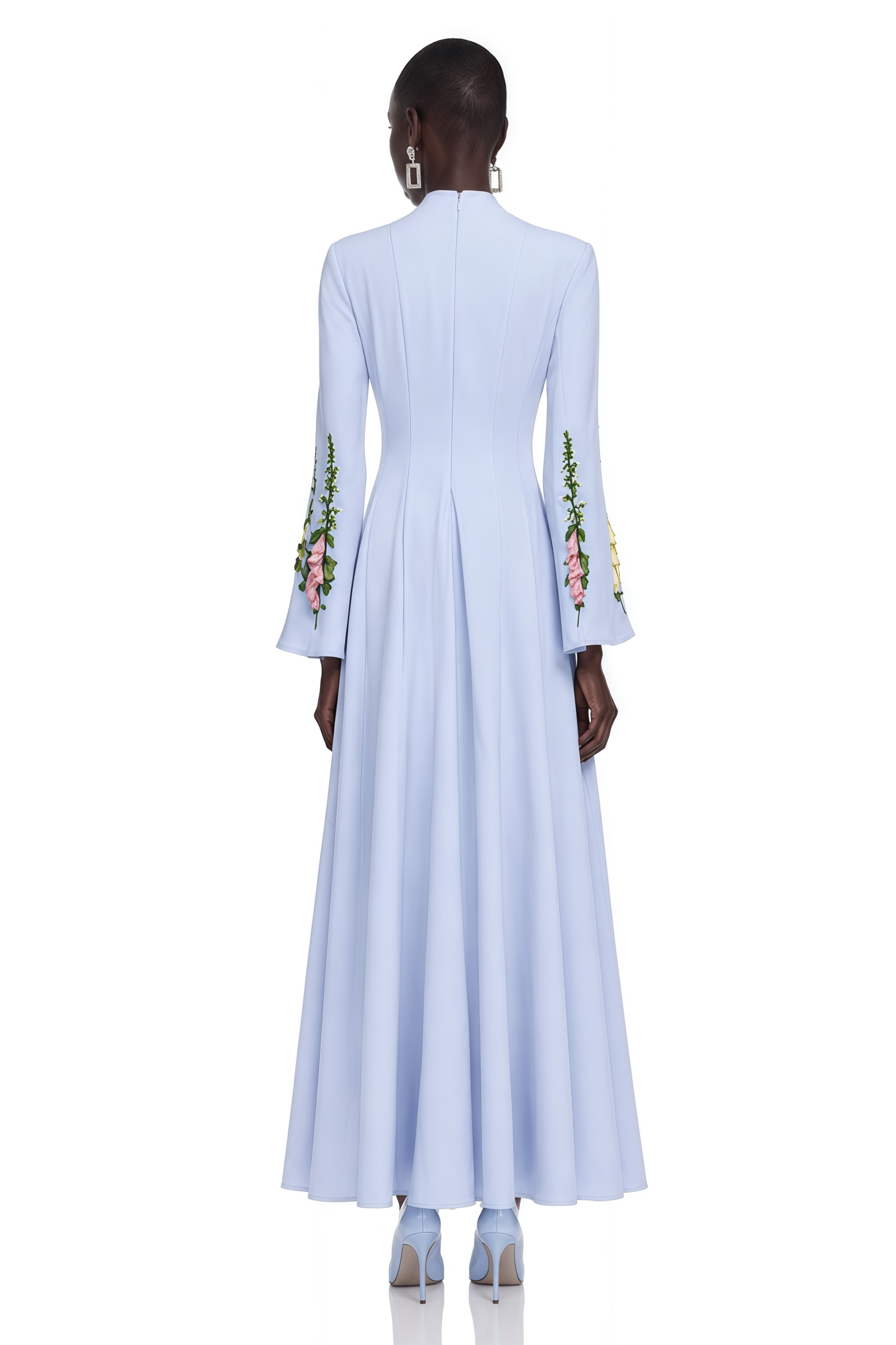 Markéta Blue Pleated Maxi Dress with Floral Appliqué