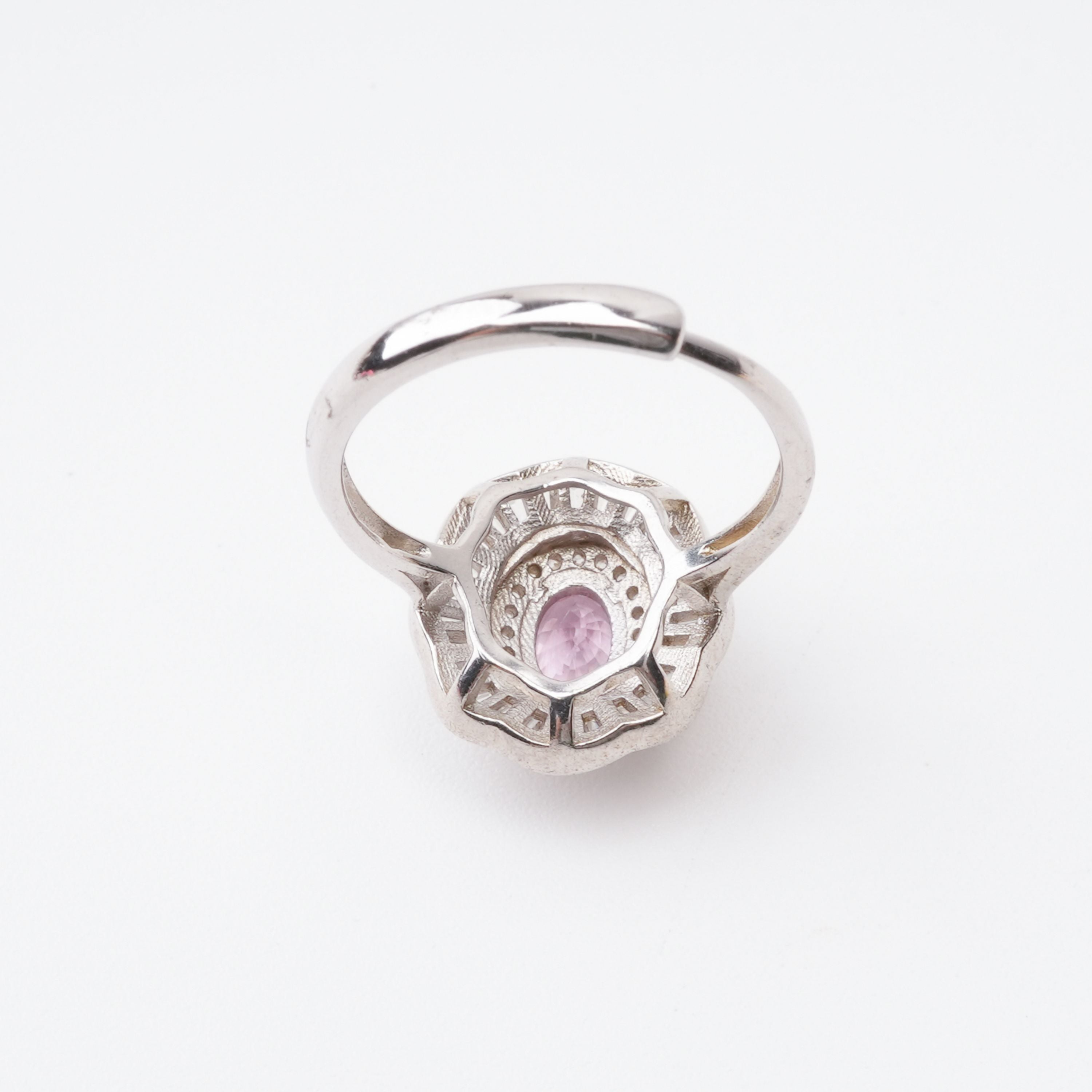Martina Pink Spinel Wavy Ballerina Halo Sterling Silver Ring