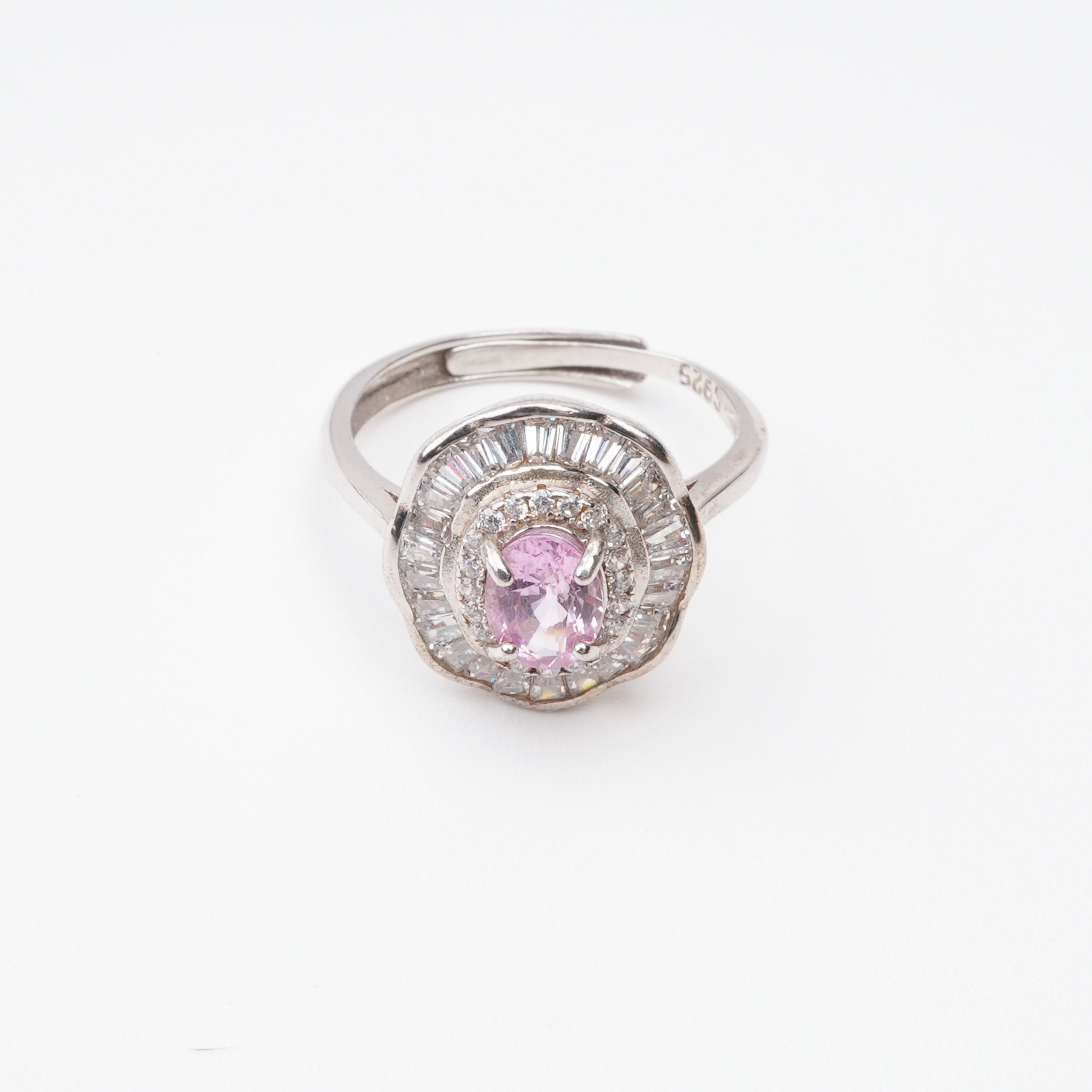Martina Pink Spinel Wavy Ballerina Halo Sterling Silver Ring
