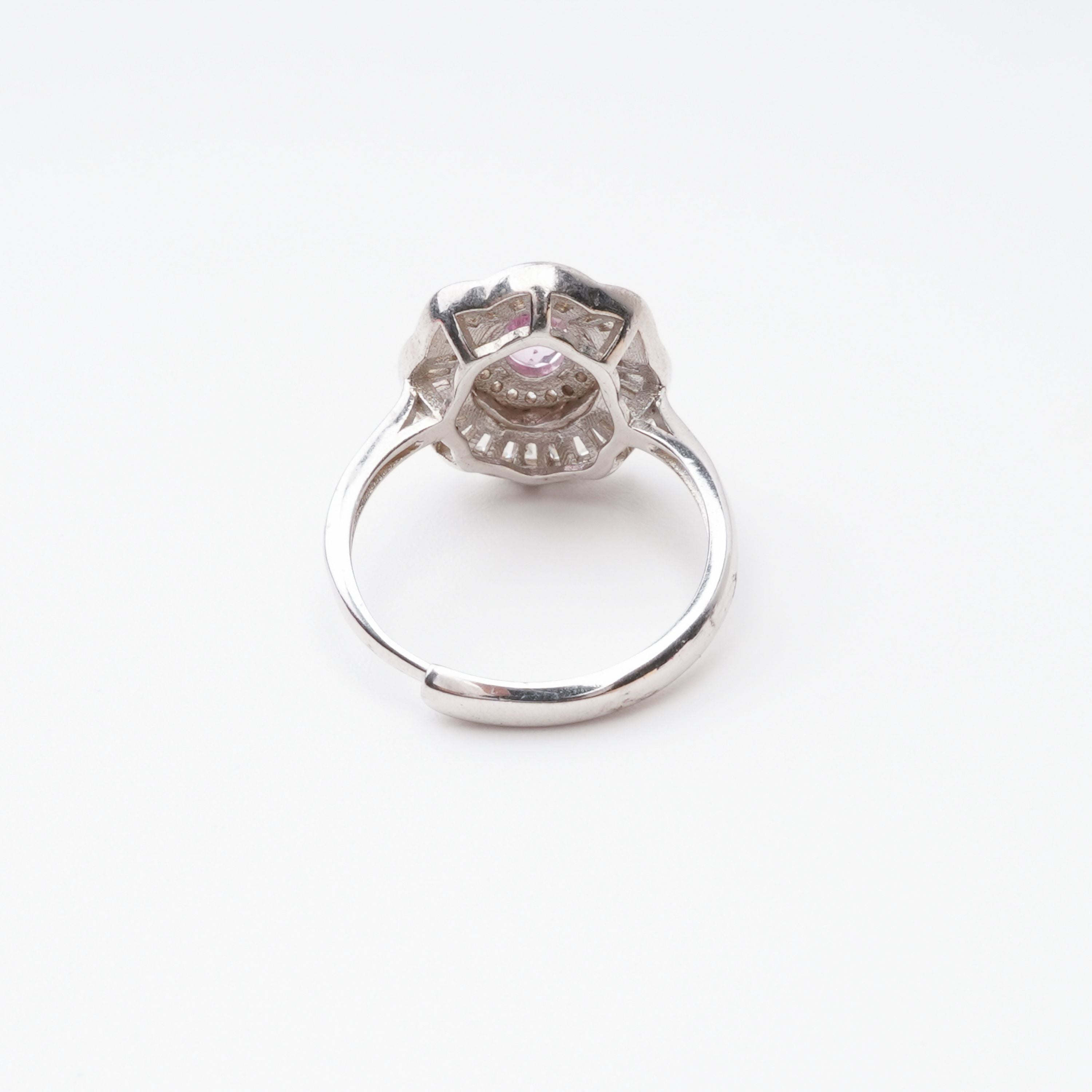 Martina Pink Spinel Wavy Ballerina Halo Sterling Silver Ring