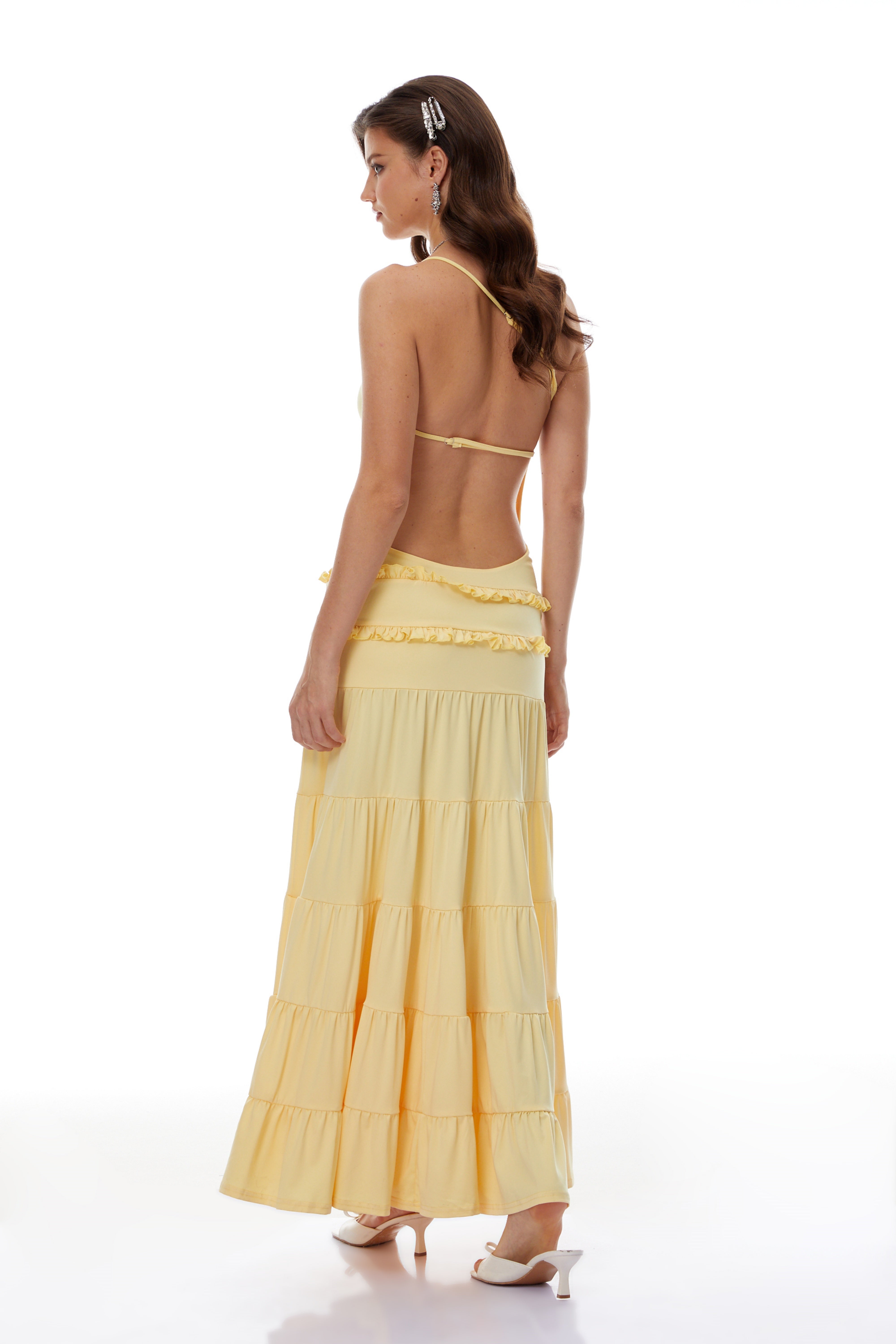 Martina Yellow One Shoulder Tiered Maxi Dress