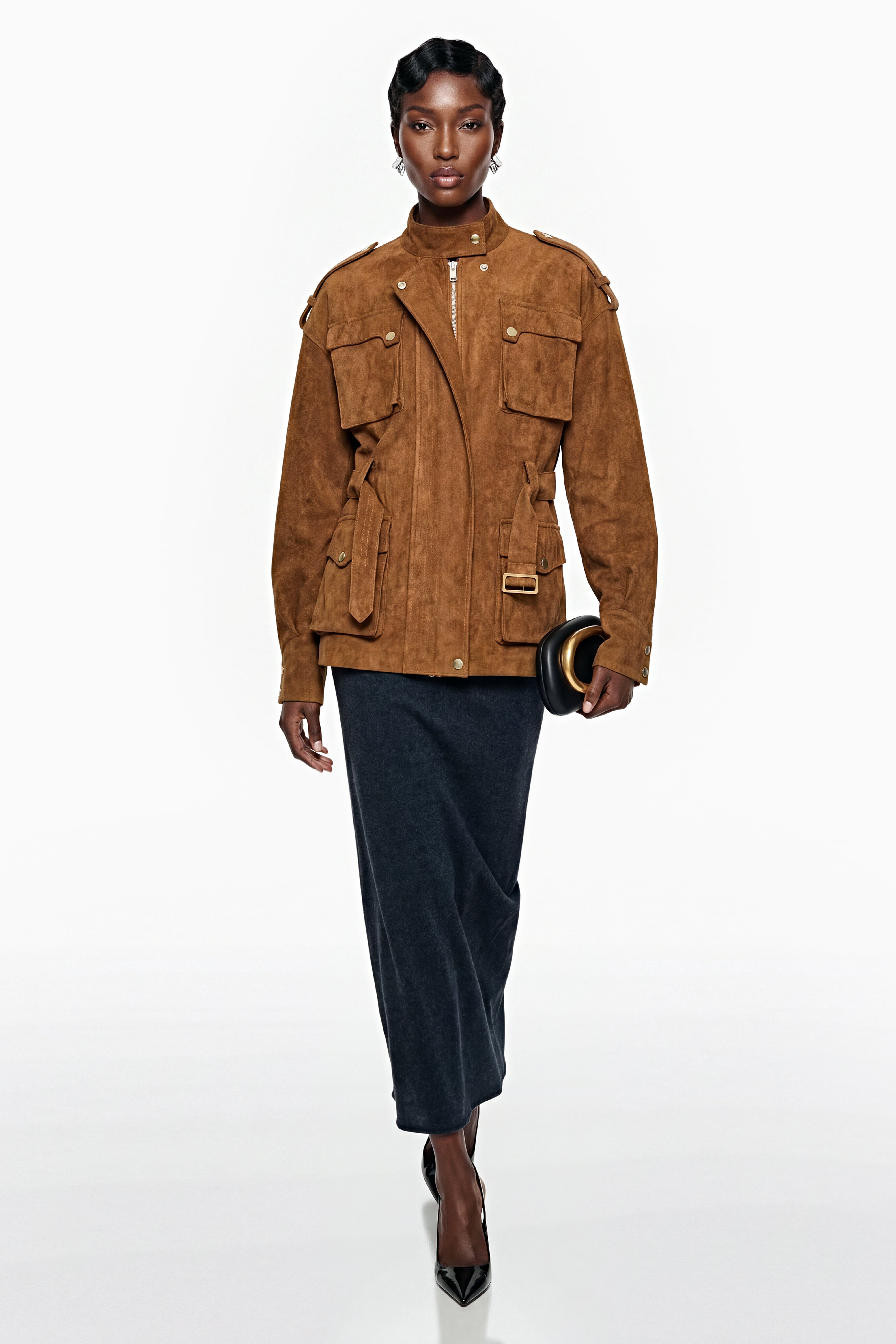 Veste en simili-suède marron chocolat Maryam