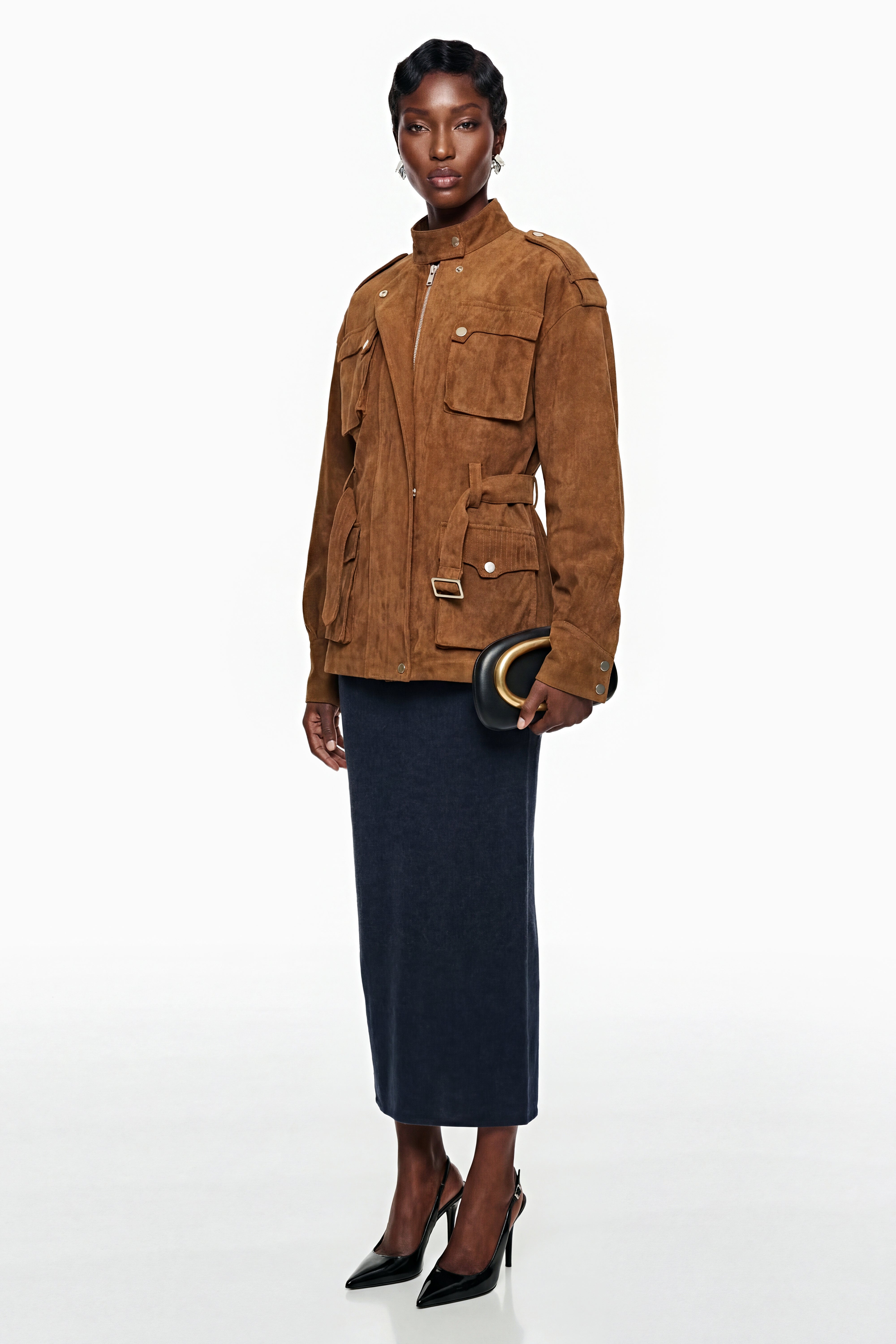 Veste en simili-suède marron chocolat Maryam