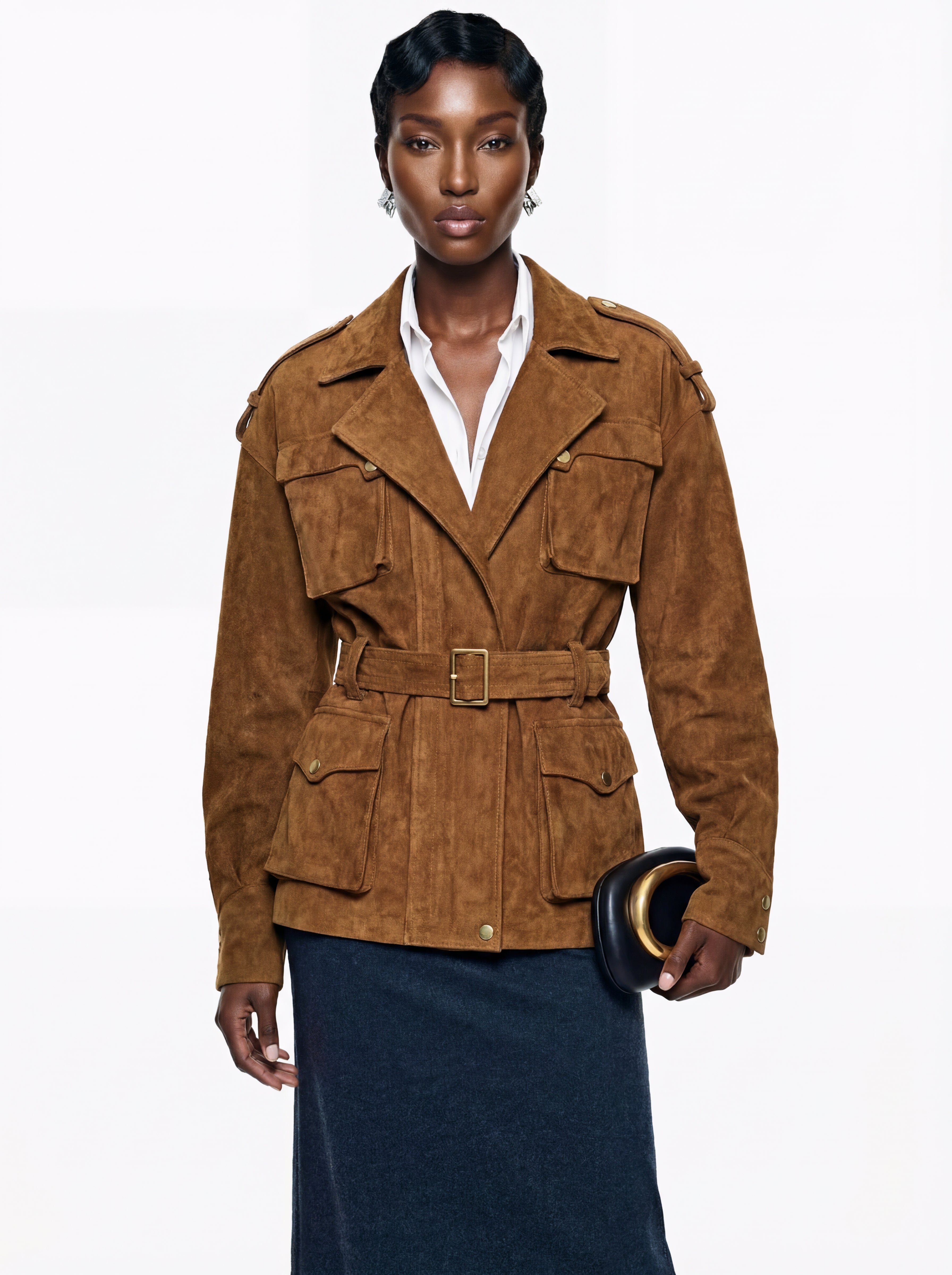 Veste en simili-suède marron chocolat Maryam