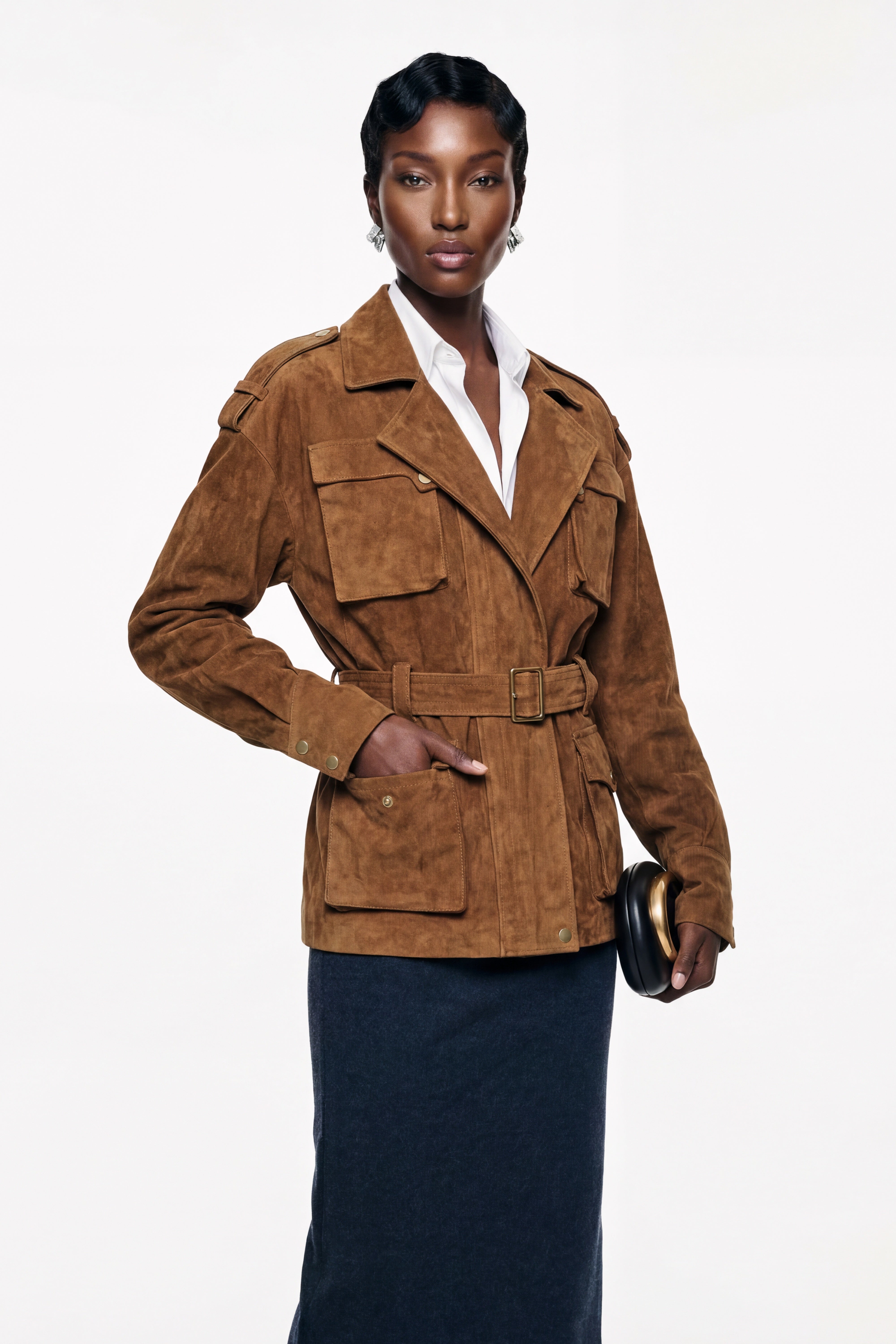 Veste en simili-suède marron chocolat Maryam