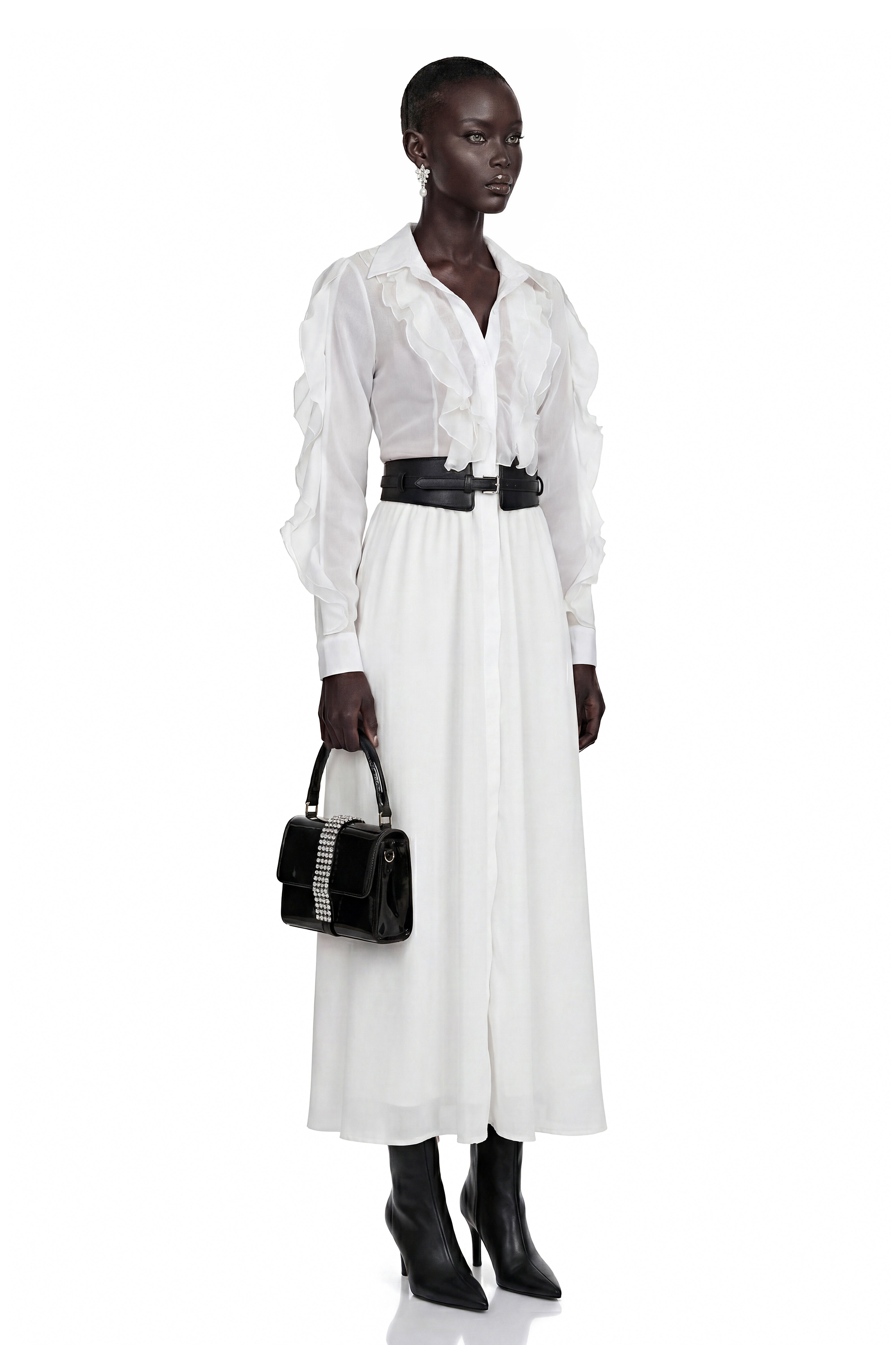 Maryam White Cut-Out Ruffled Maxi Dress