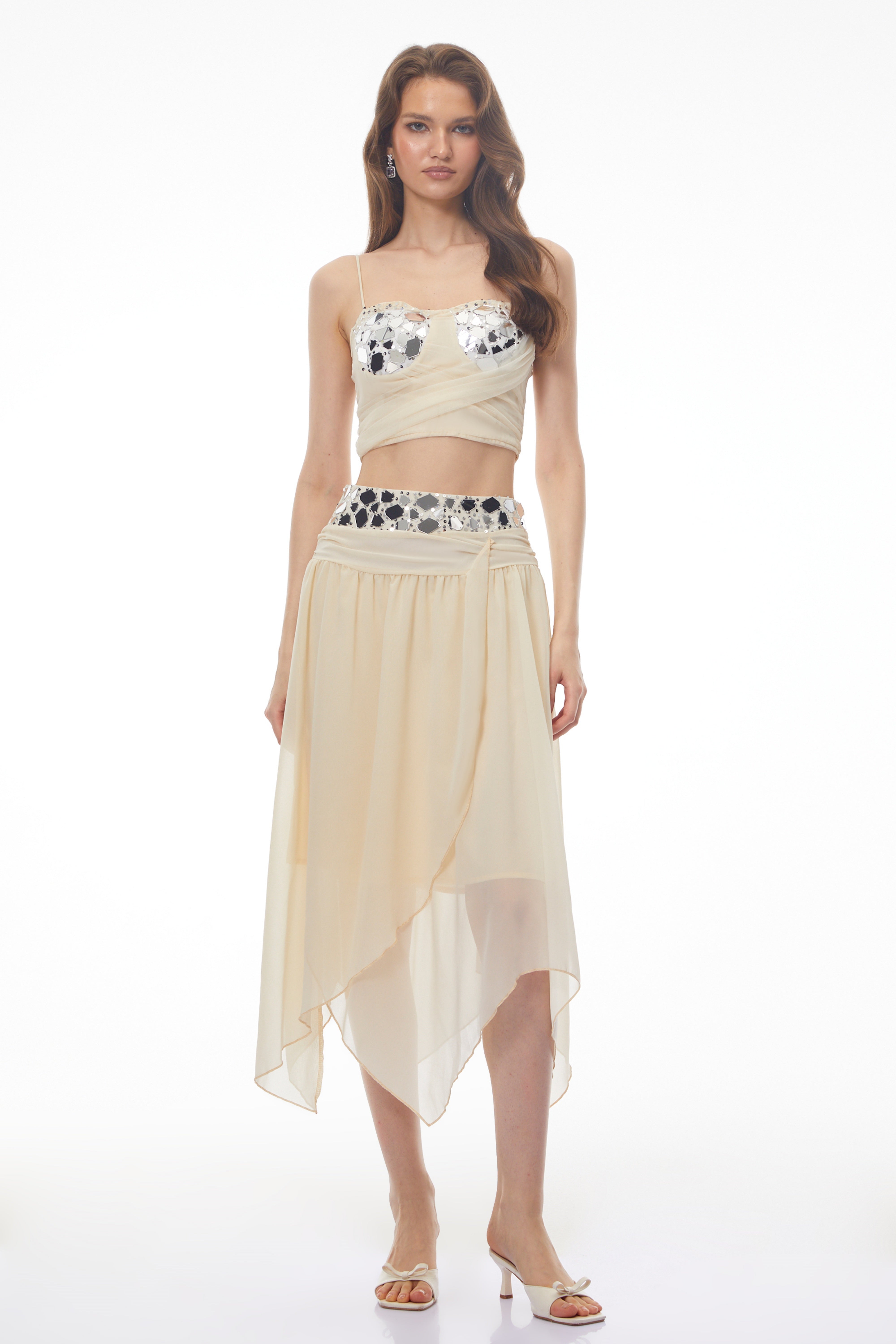 Maryam Neutrals Sequin Top & Asymmetrical Skirt Set