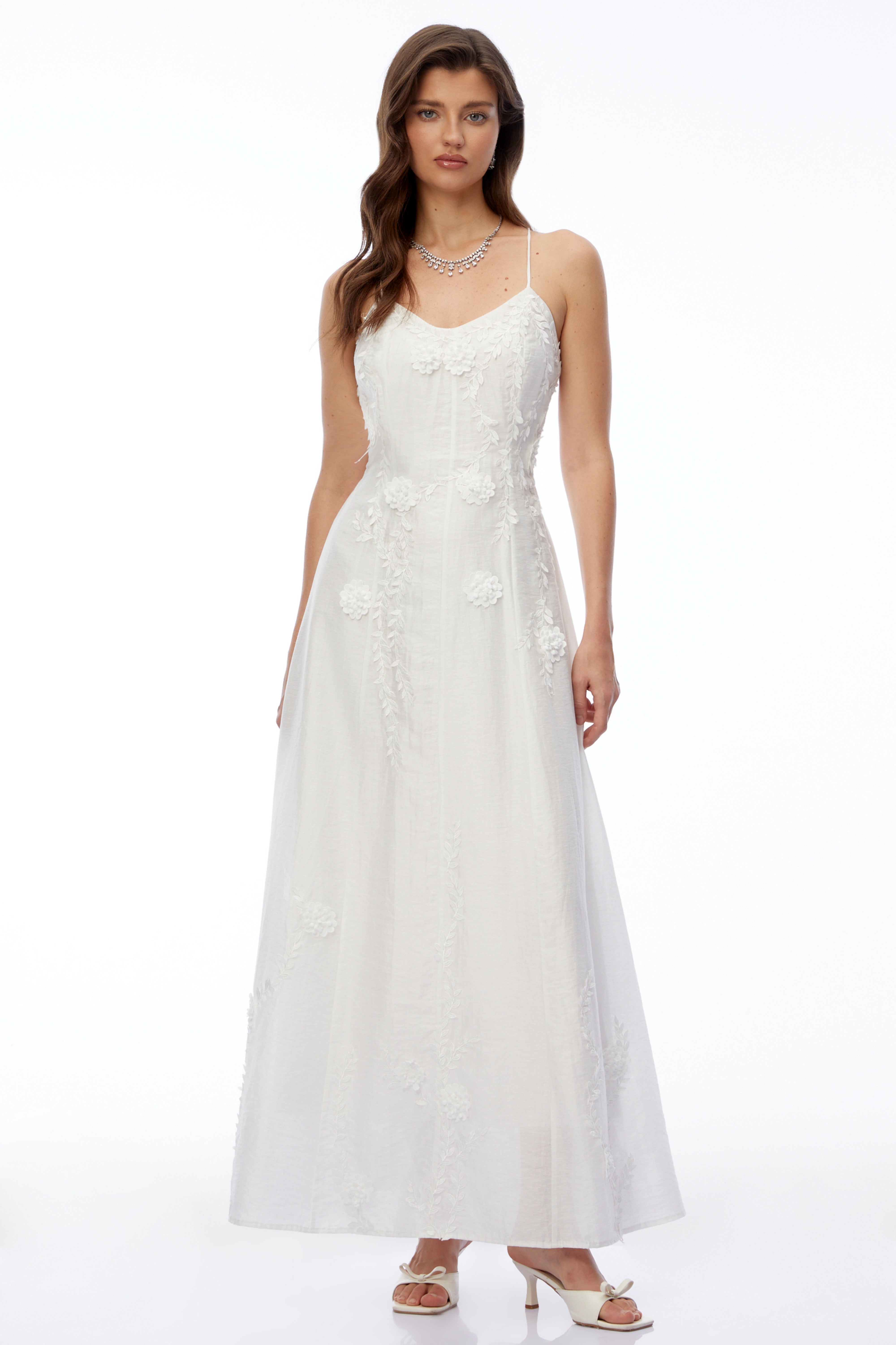 Matilde White Maxi Dress with 3D Florals