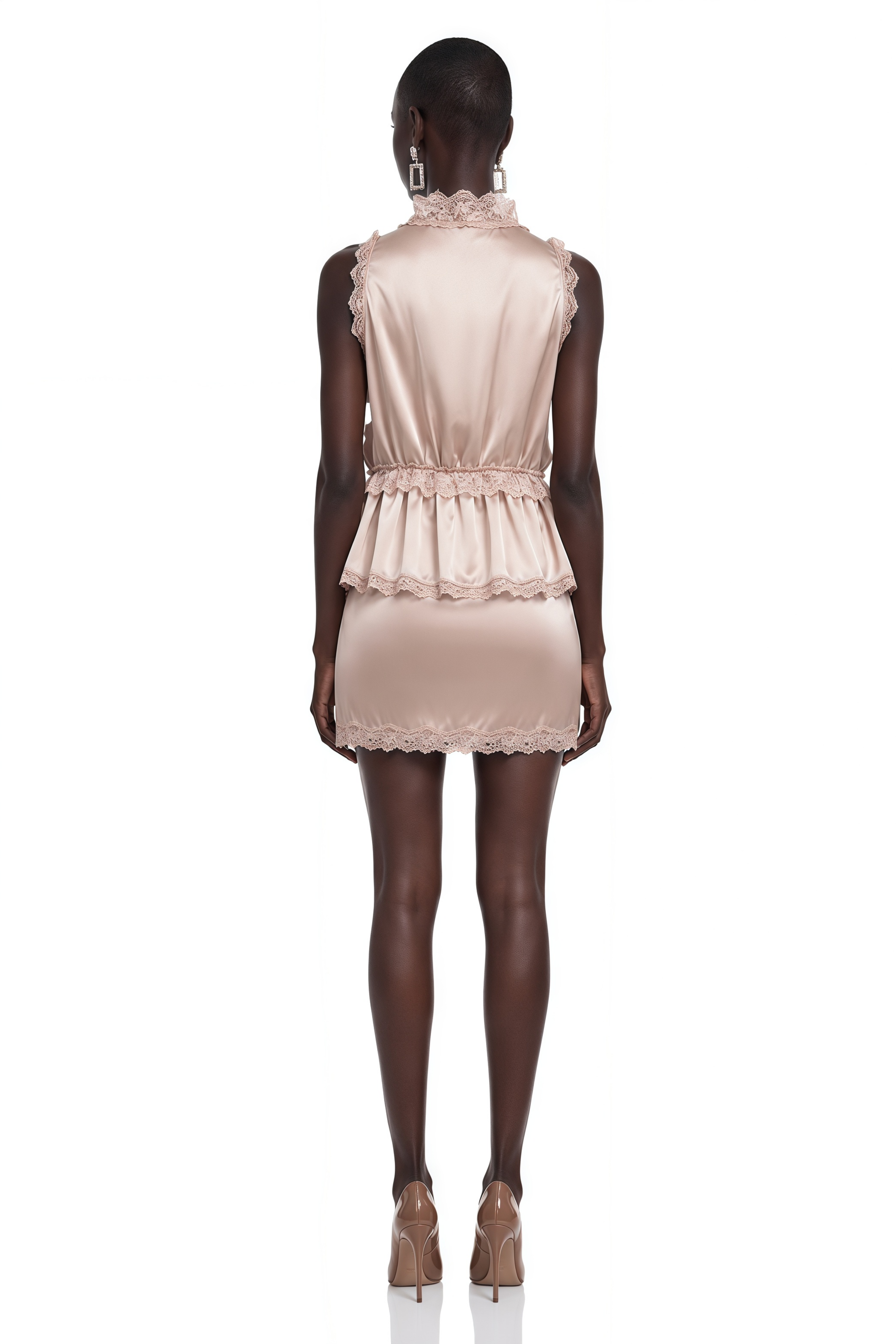 Megan Pink Ruffled Top with Lace Trim