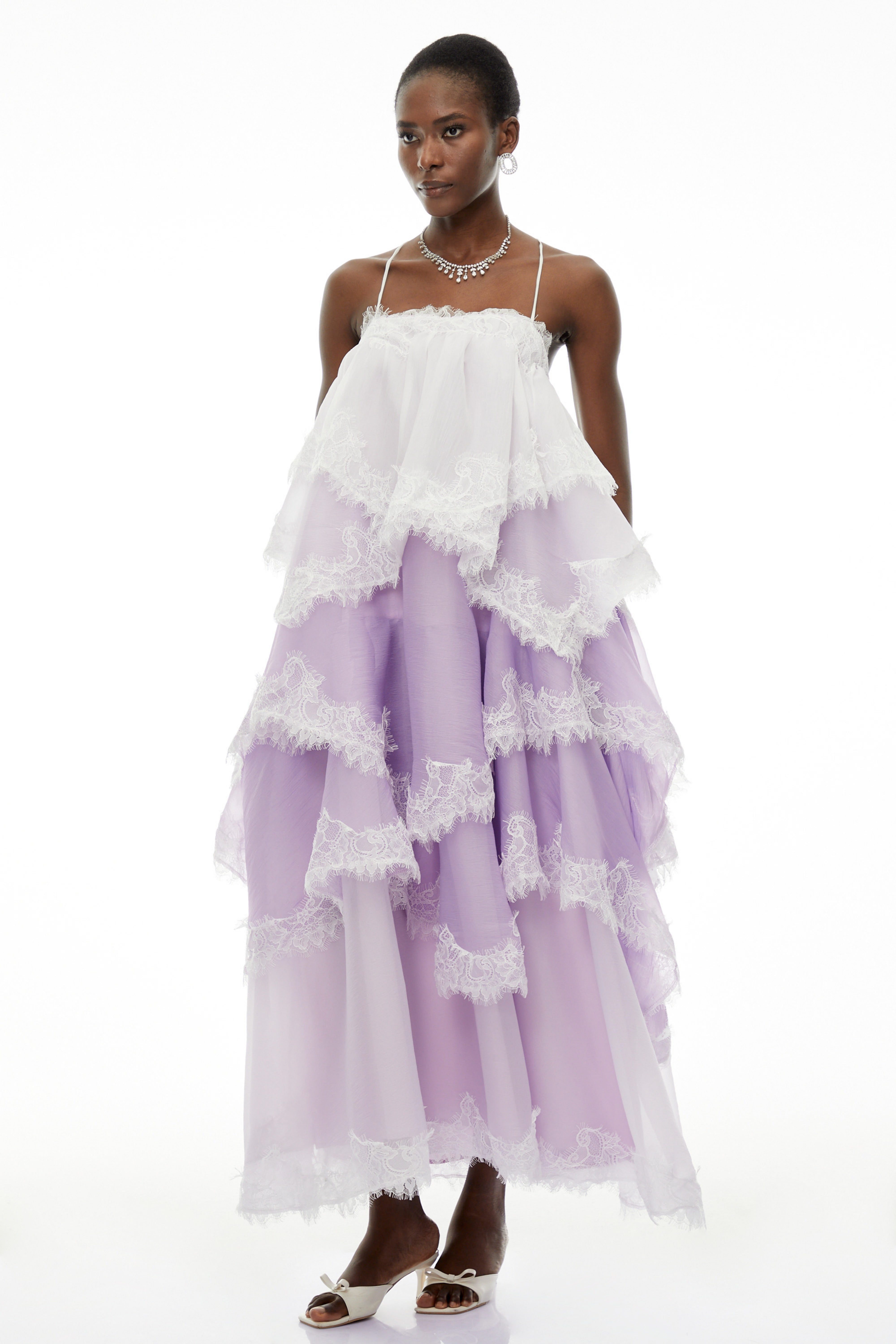 Sloane Purple Ruffled Lace Trim Maxi Dress