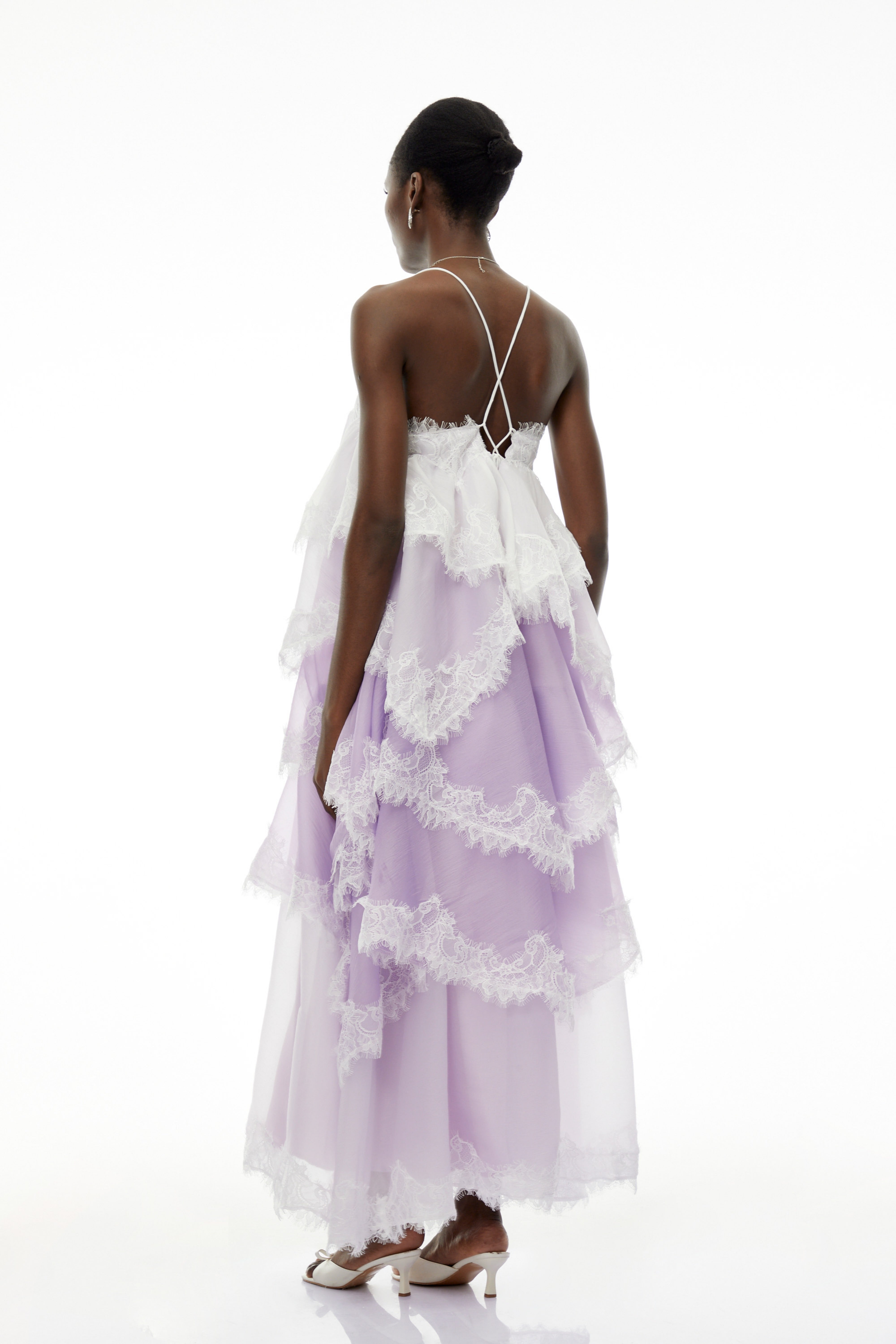 Sloane Purple Ruffled Lace Trim Maxi Dress