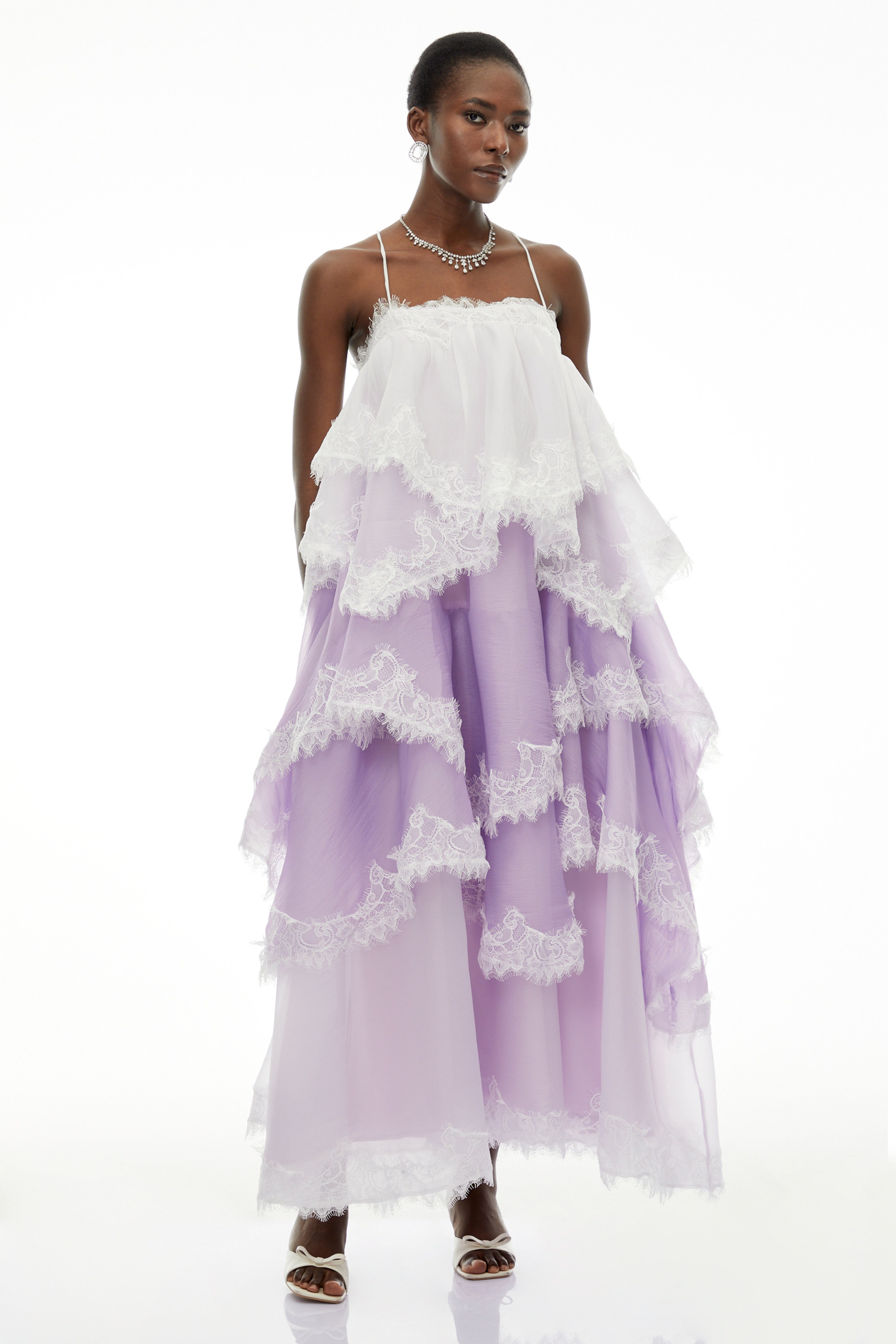 Sloane Purple Ruffled Lace Trim Maxi Dress