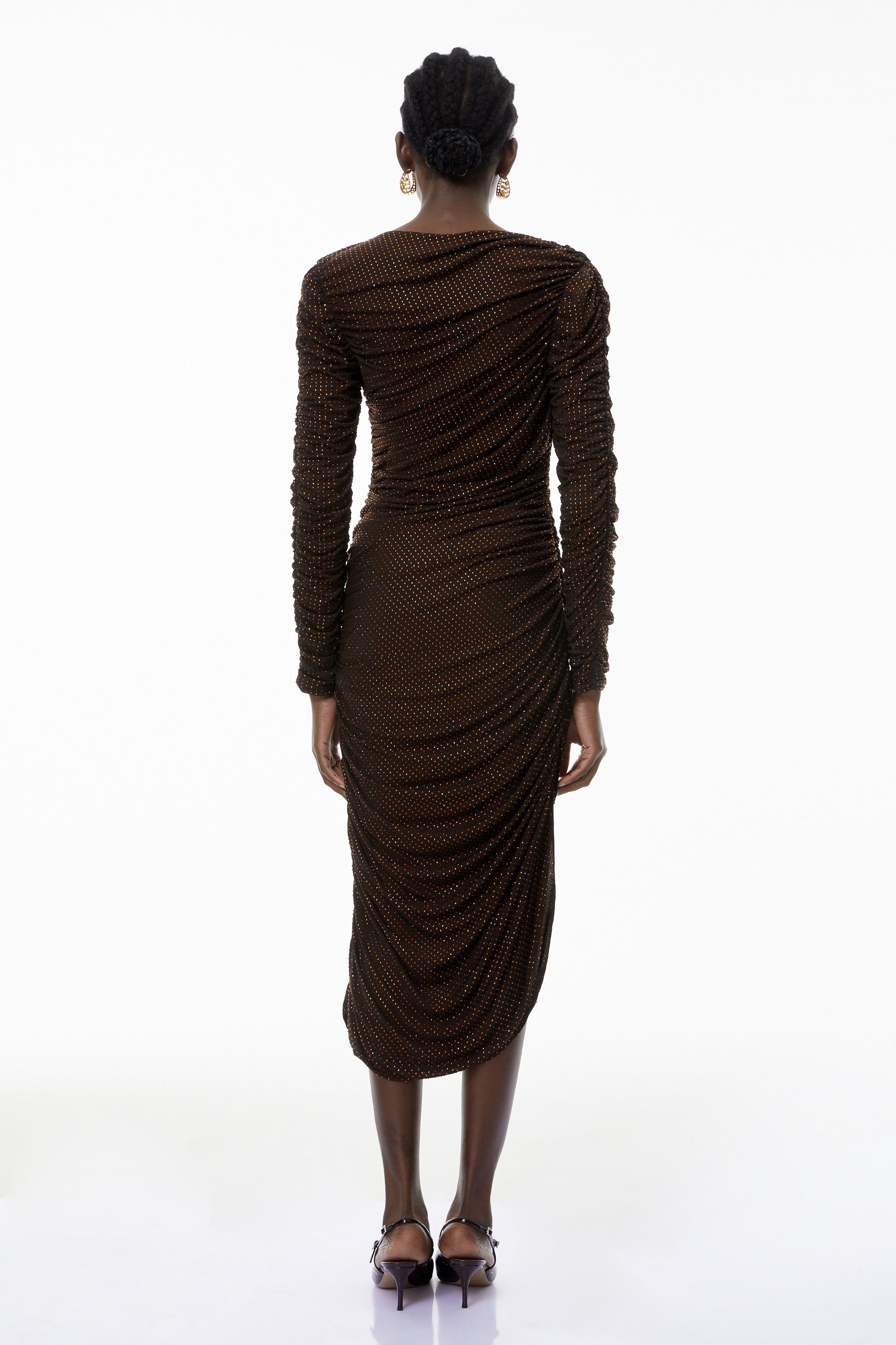 Mia Chocolate Brown Rhinestone Midi Dress