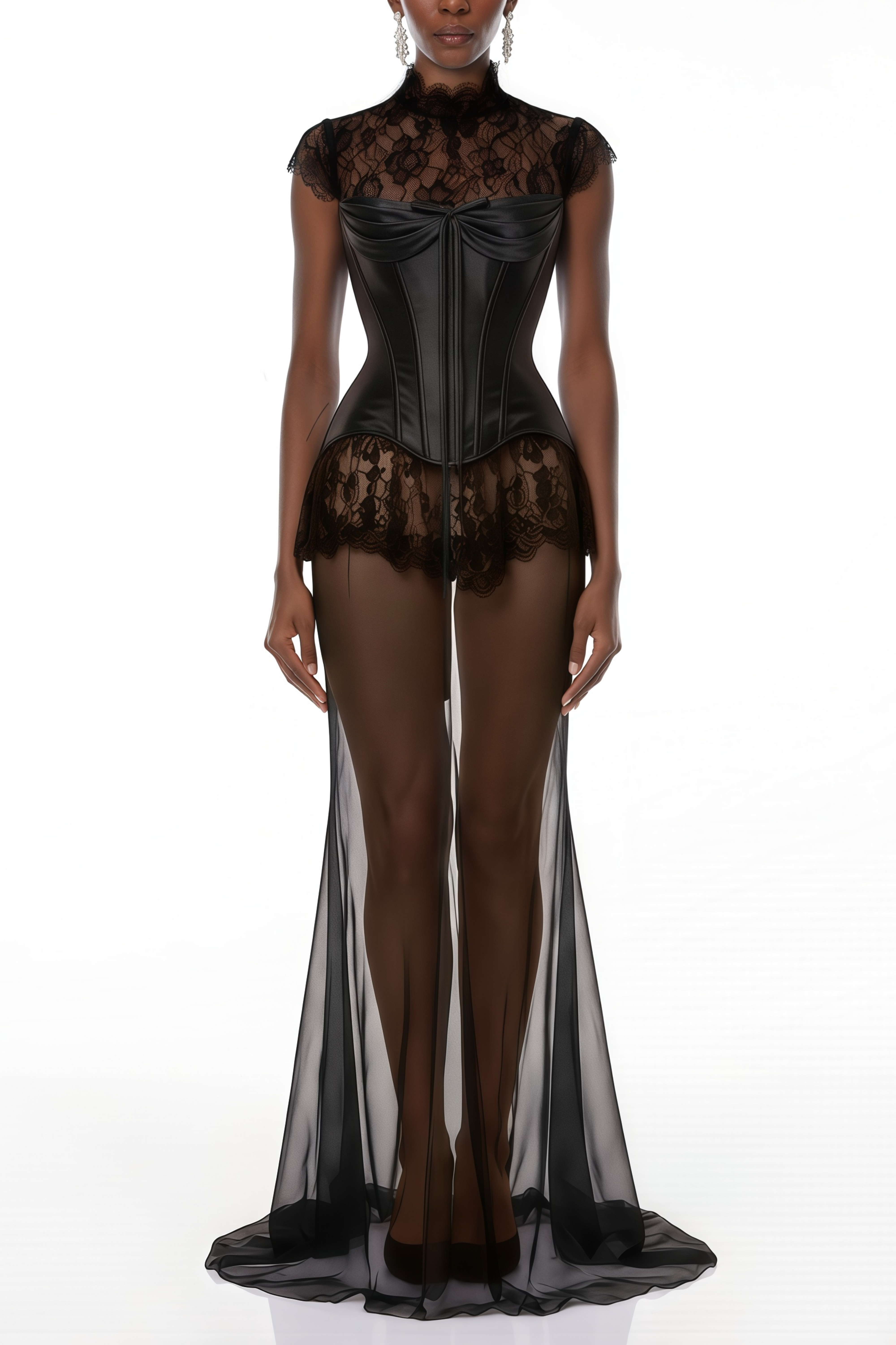 Robe en dentelle noire avec jupe amovible