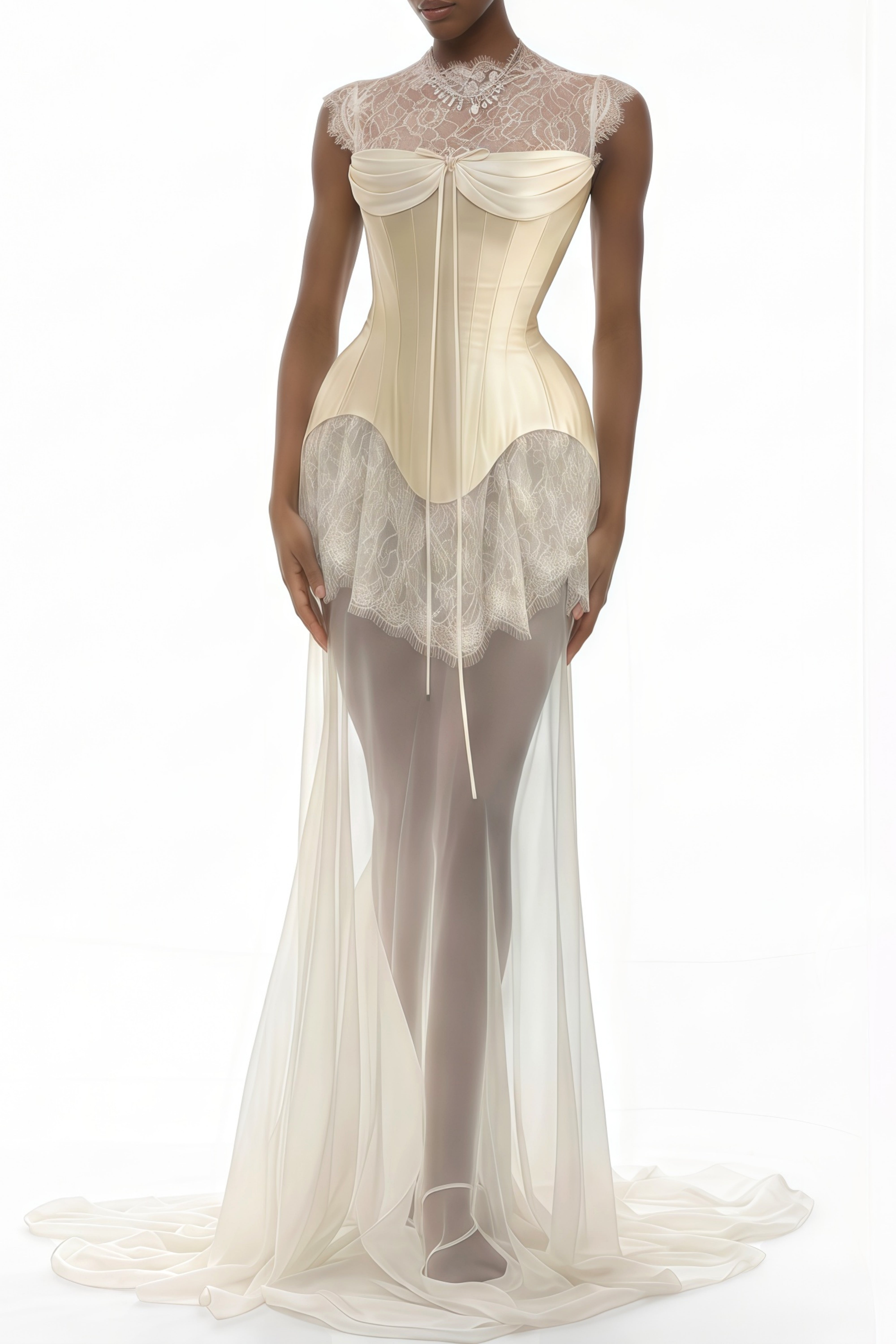 Robe en dentelle blanche avec jupe amovible