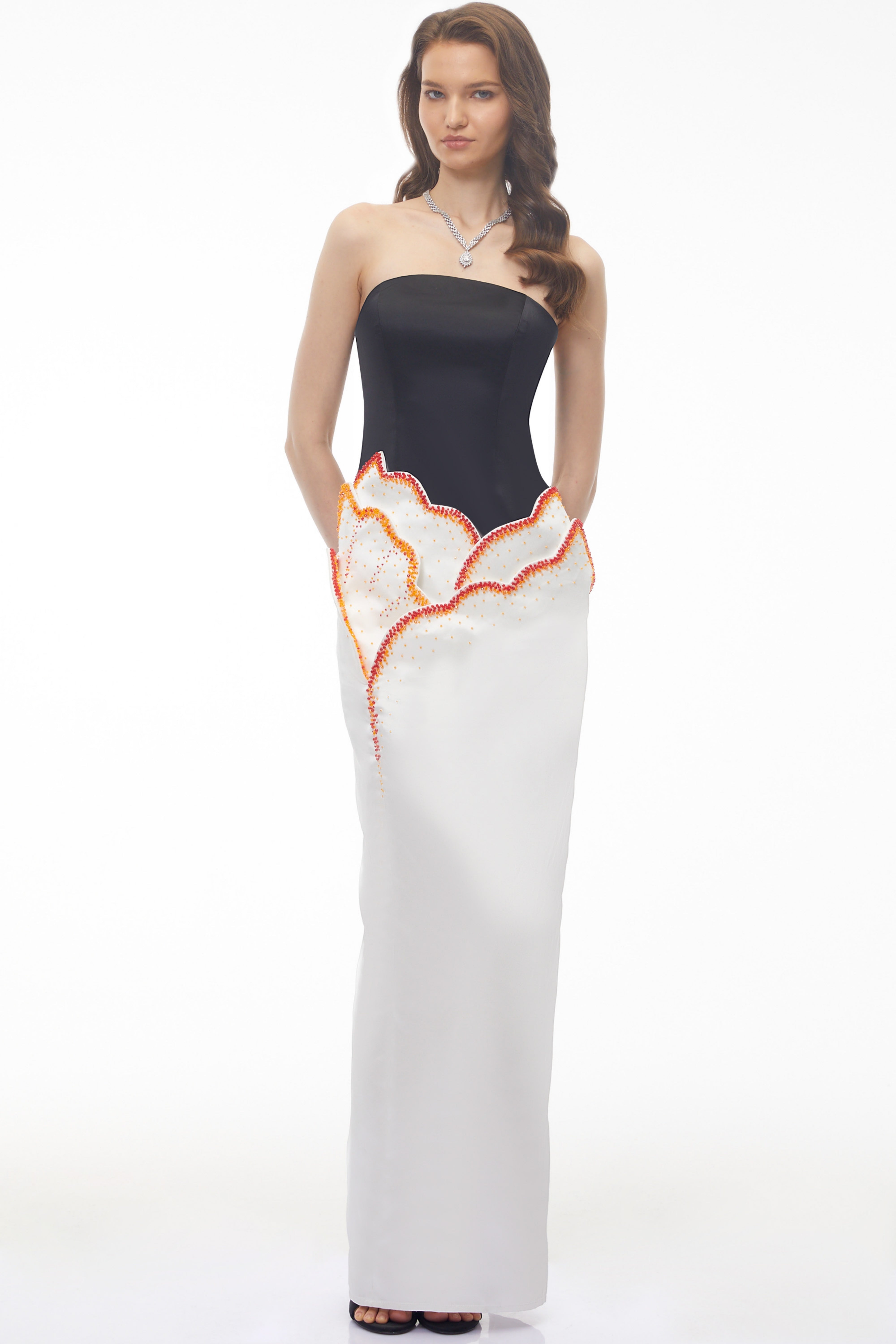 Mieke White Color Block 3D Petal Maxi Dress