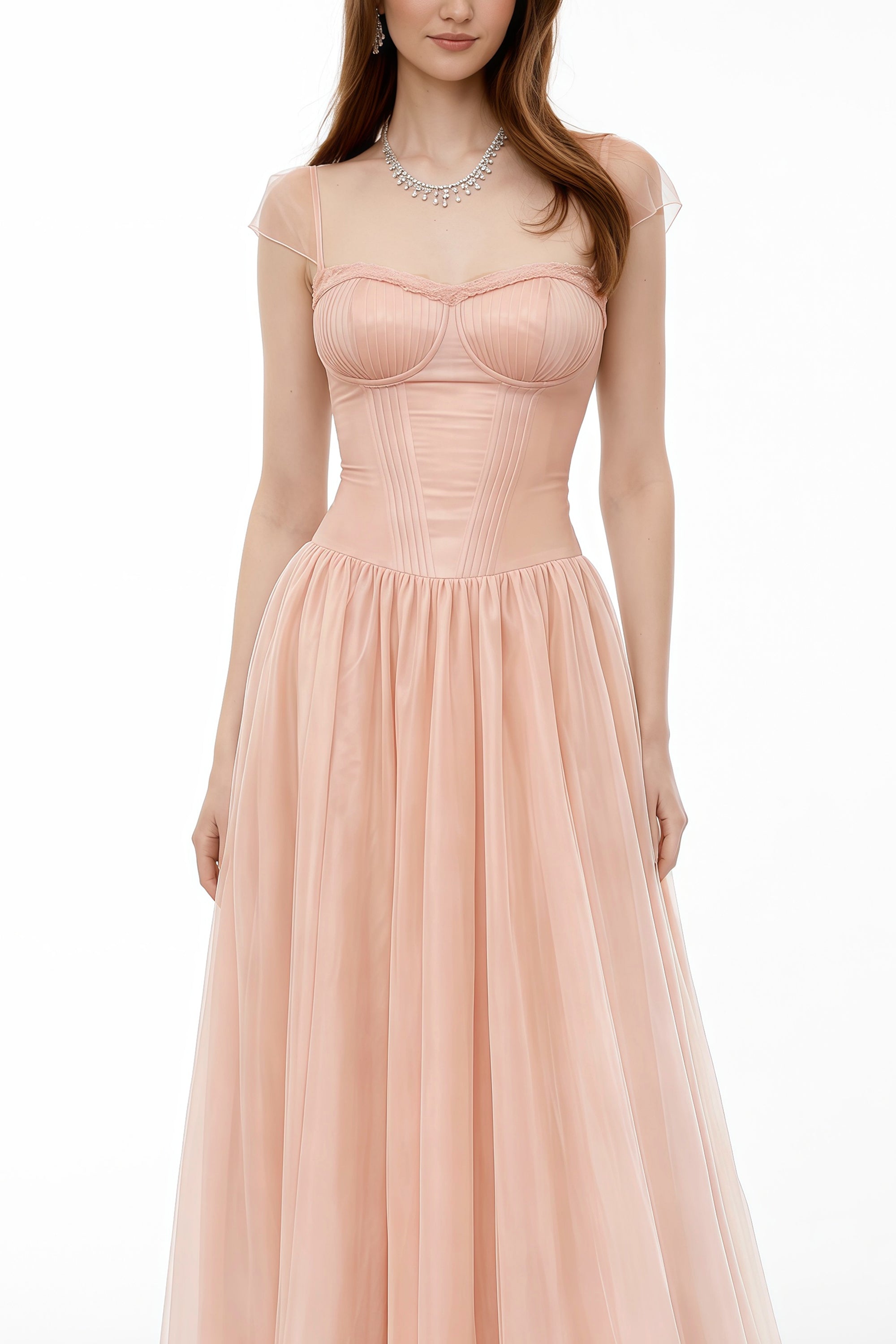 Millie – Rosa Maxikleid im Fairycore-Stil mit Rüschen und Netzstoff