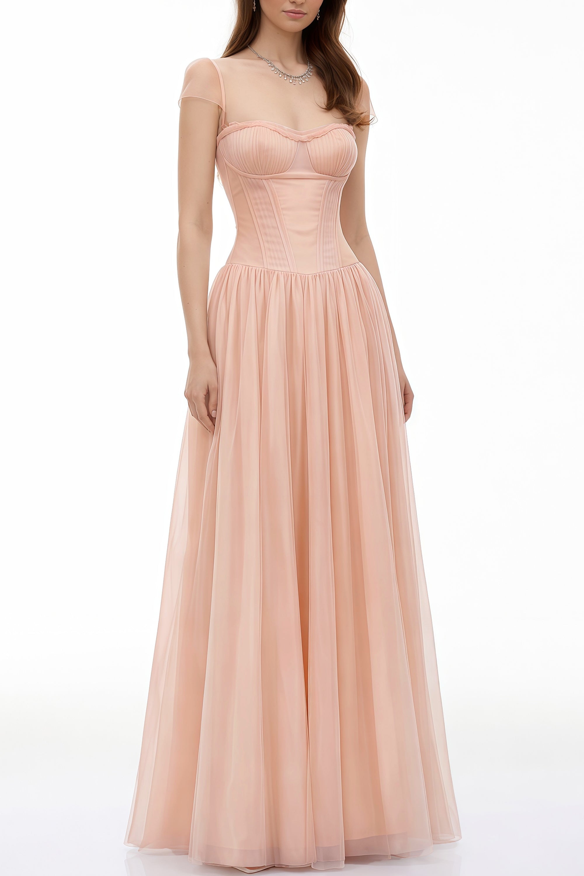 Millie – Rosa Maxikleid im Fairycore-Stil mit Rüschen und Netzstoff