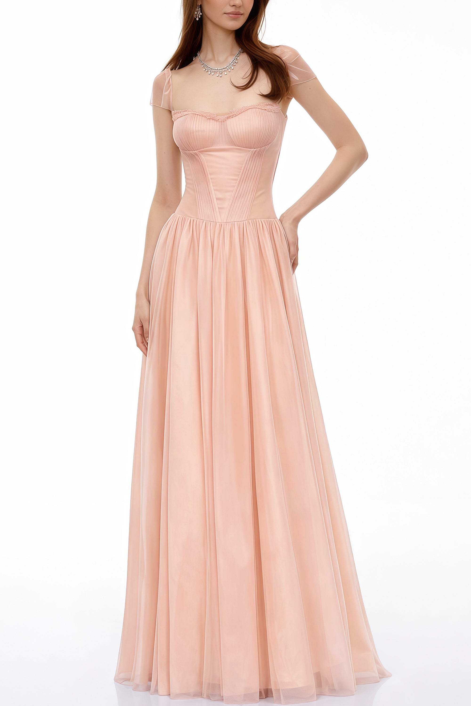 Millie – Rosa Maxikleid im Fairycore-Stil mit Rüschen und Netzstoff