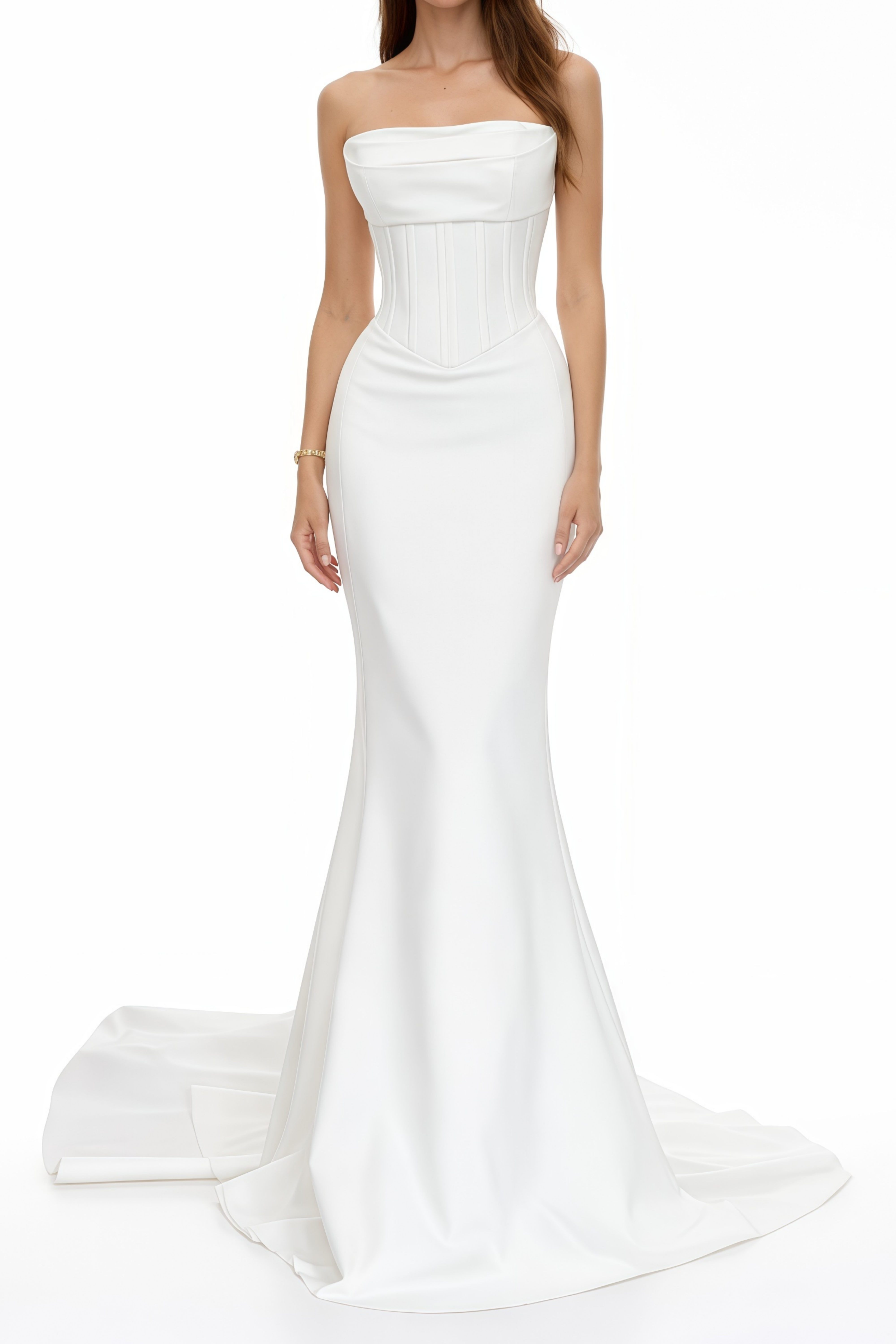 Mirewen Weißes schulterfreies Korsett-Maxikleid